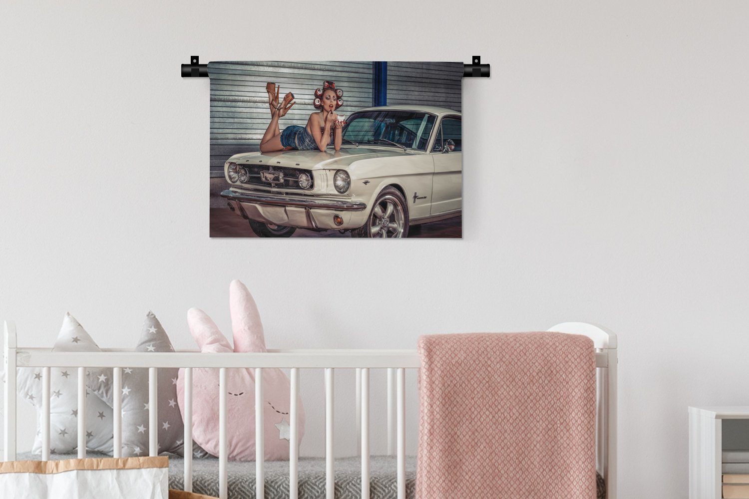 Kleid, Schlafzimmer, - Wohnzimmer, Wandbehang, Oldtimer Frau, für Wanddeko MuchoWow - Kinderzimmer Wanddekoobjekt Auto