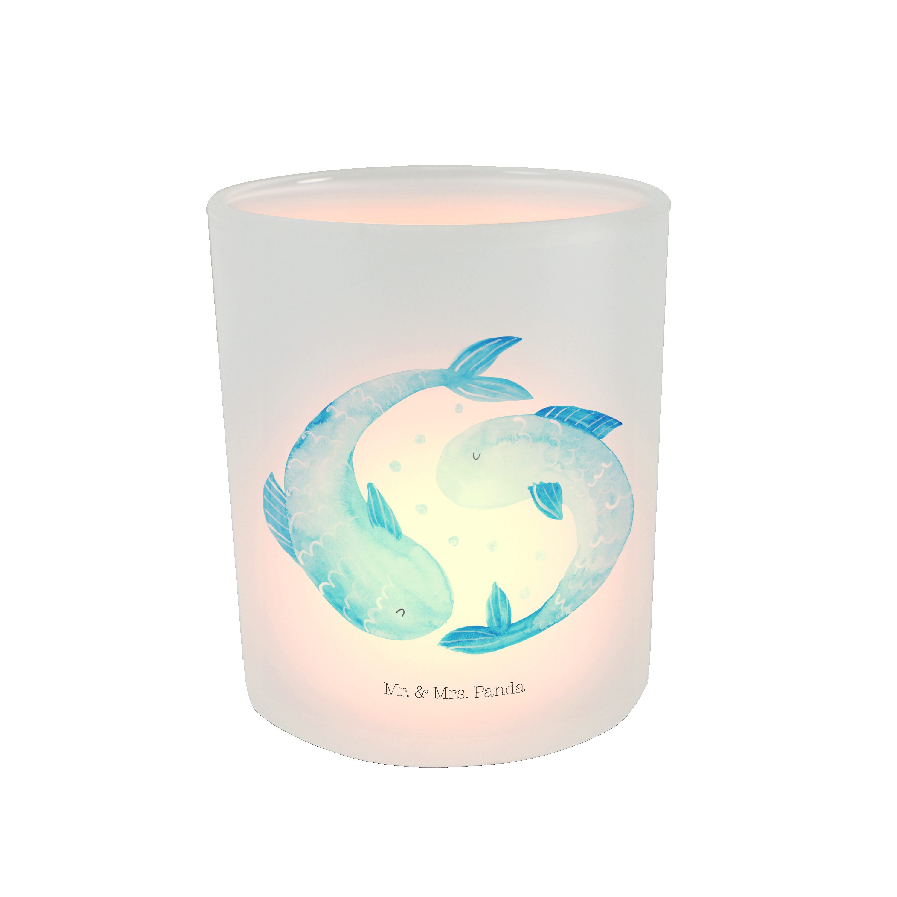 Mr. & Mrs. Panda Windlicht Sternzeichen Fische - Transparent - Geschenk, Kerzenlicht, Geburtstag (1 St) | Windlichter