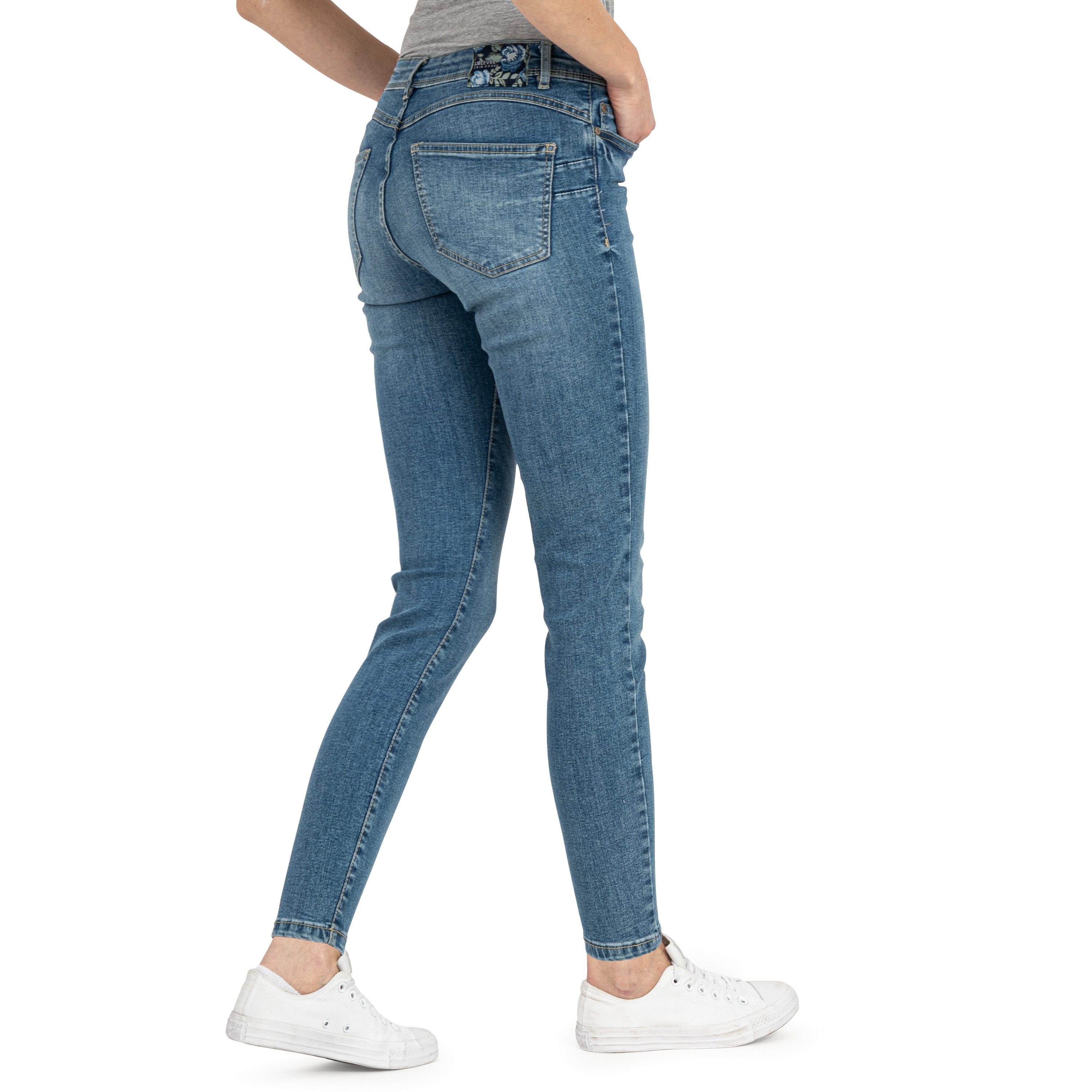 Damen Hüft Jeans Hose Mit Gürtel Skinny Stretch Slim Fit Röhre