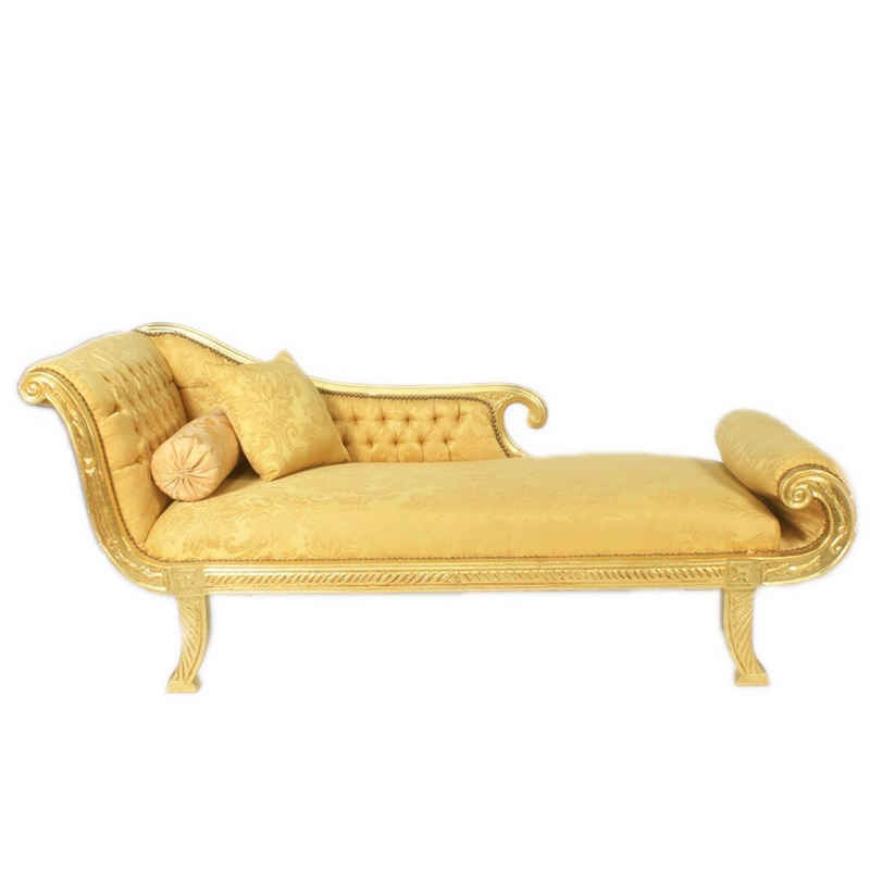 Casa Padrino Chaiselongue Barock Chaiselongue Modell XXL Gold Muster / Gold Linke Seite - Antik Stil - Recamiere Wohnzimmer Möbel