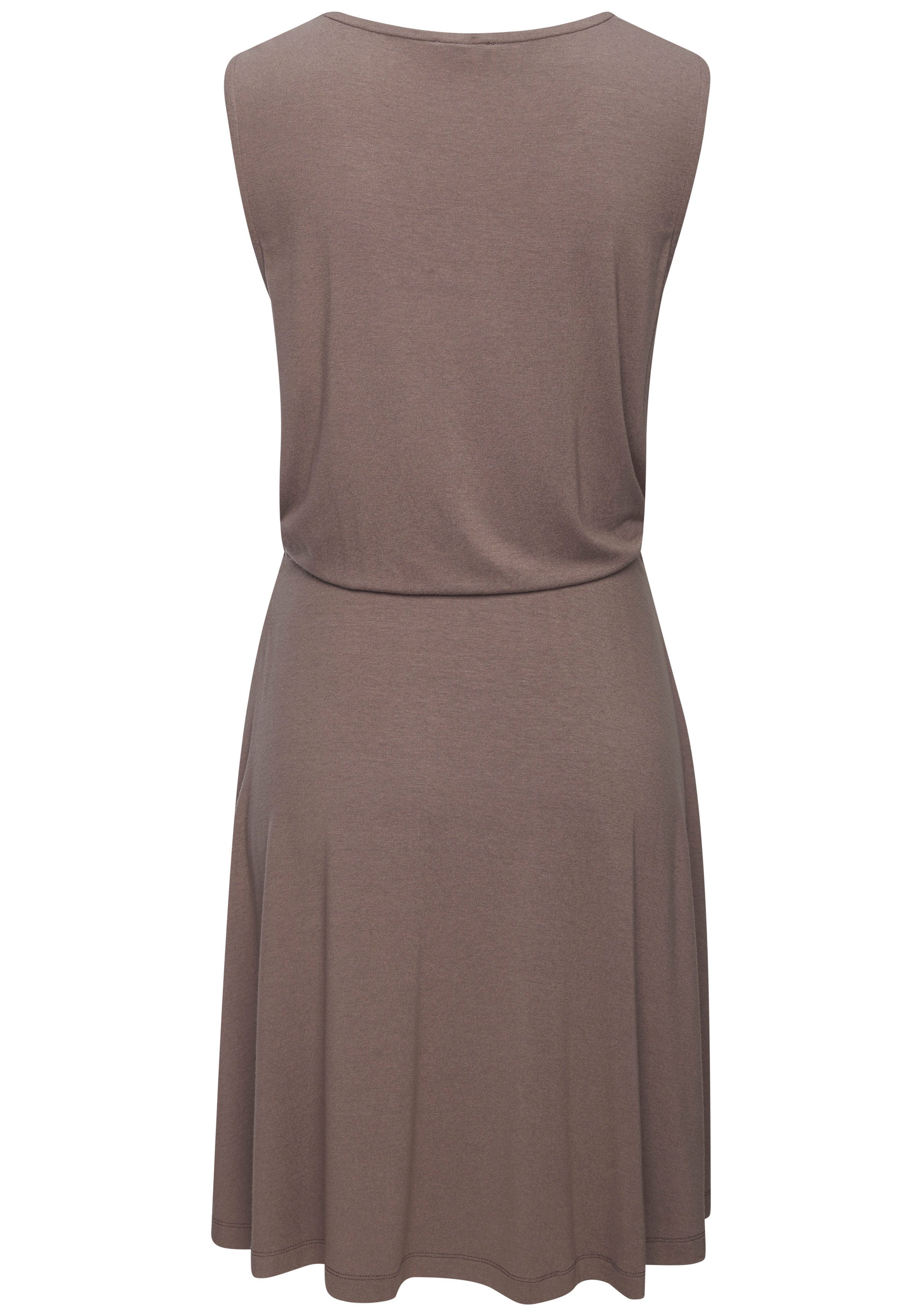 LASCANA Jerseykleid mit schwingendem Rock und goldenem Zieraccessoire ärmelloses Sommerkleid mit breiten Trägern und V-Ausschnitt