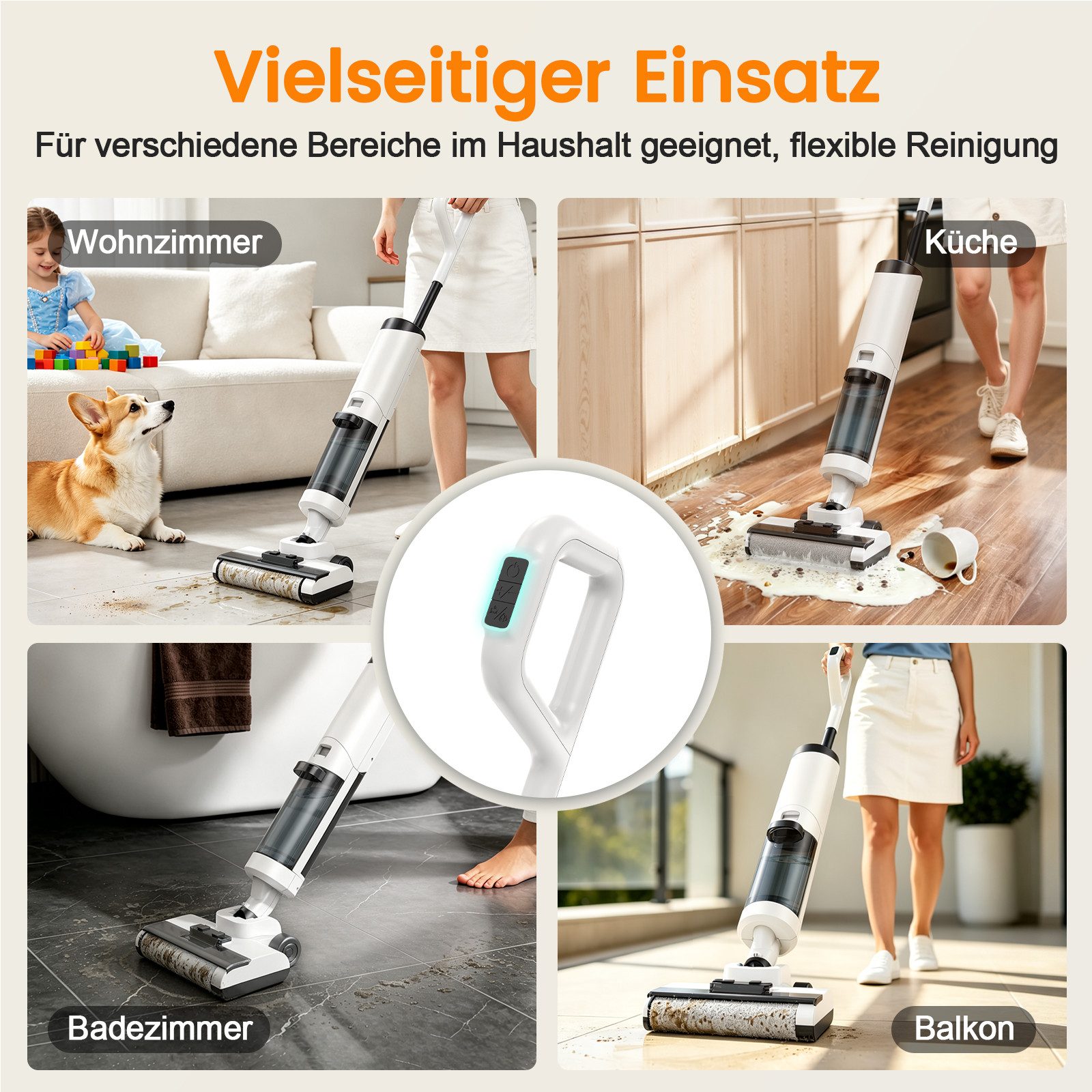 INSE Bodenstaubsauger D1 Nass Trockensauger, 150 W, beutellos, 150W 20KPa Akku Staubsauger mit Wischfunktion, 180°Lay-Flat, 40min