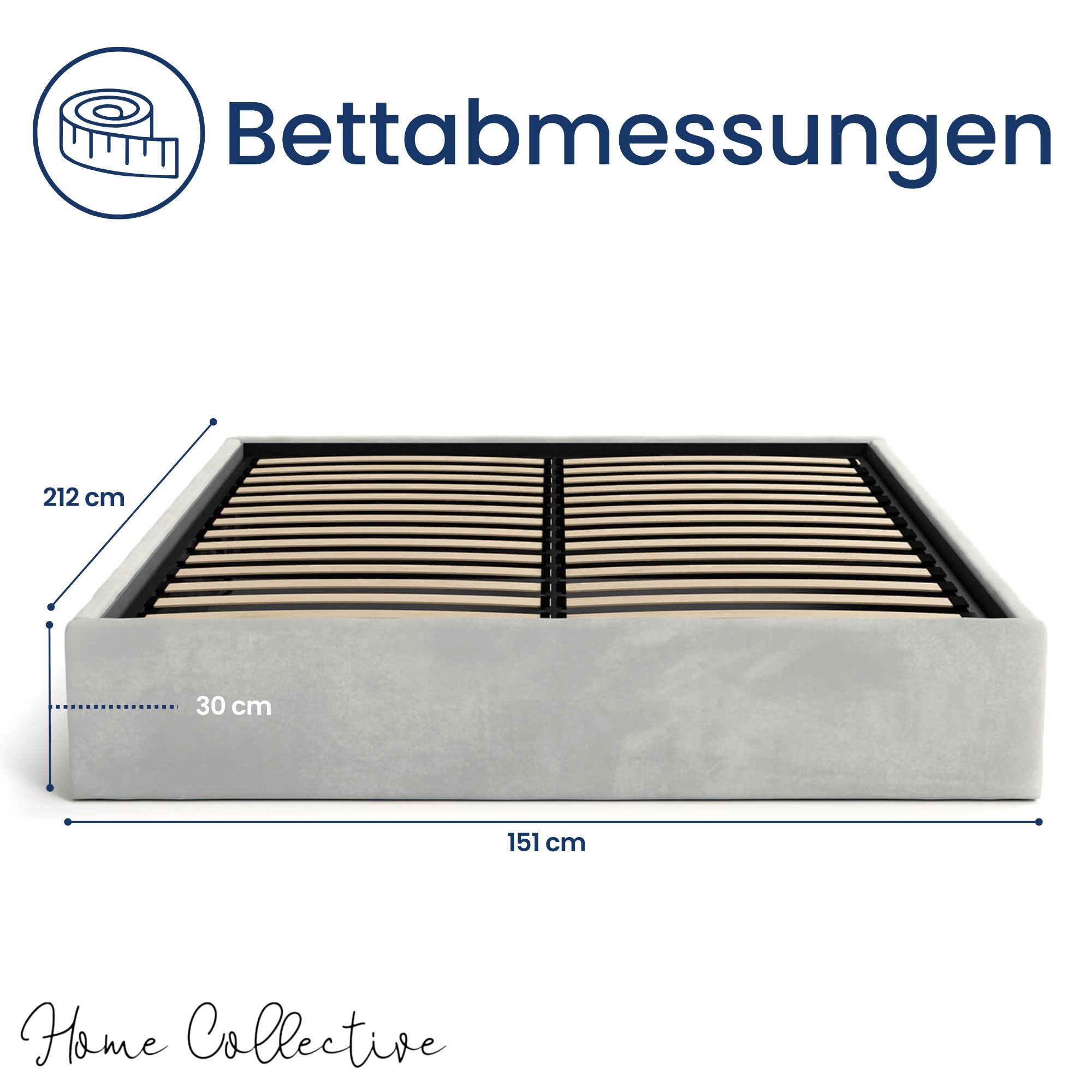 Home Collective Polsterbett Bett Doppelbett Bettgestell mit Lattenrost & Stauraum, platzsparend ohne Kopfteil, weiche Samtpolsterung, 140x200 cm grau – Bild 3 von 5