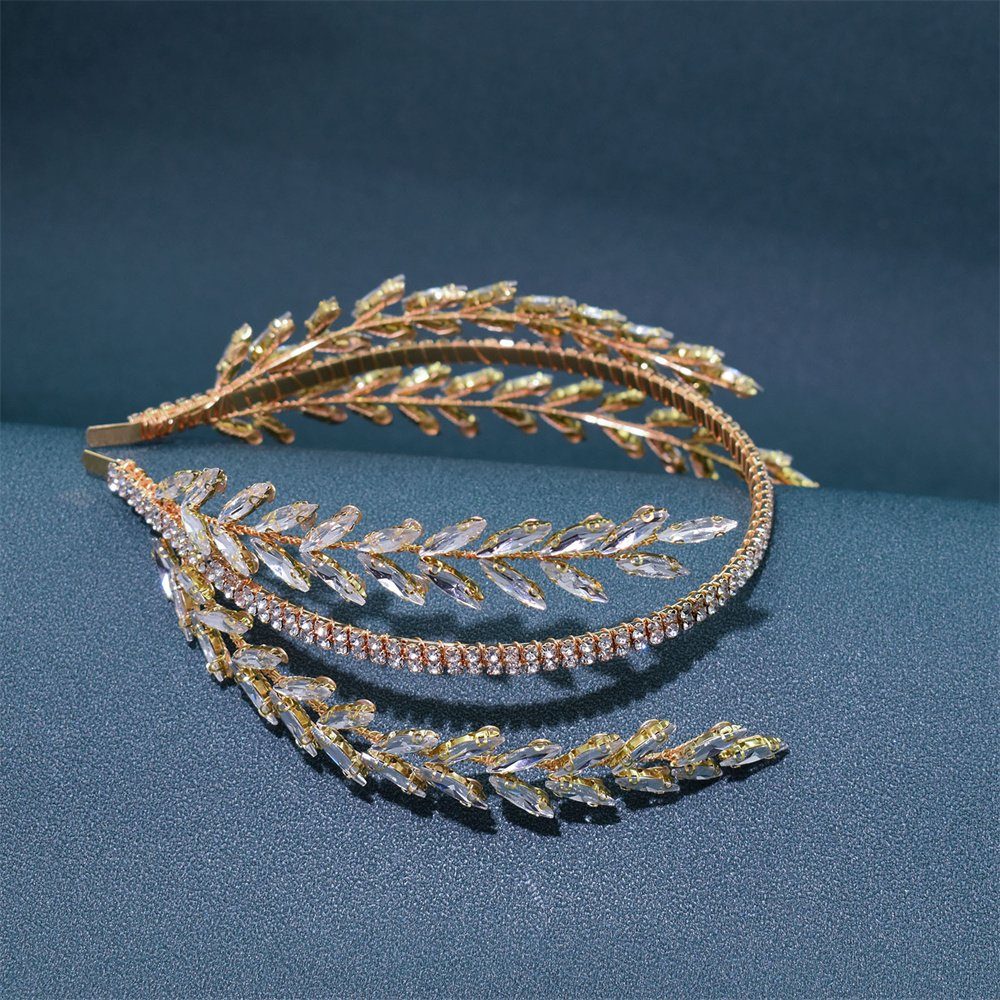 GLAMO Diadem Braut-Haarbänder, Diamant-Haarschmuck,Hochzeits-Haarschmuck Gold