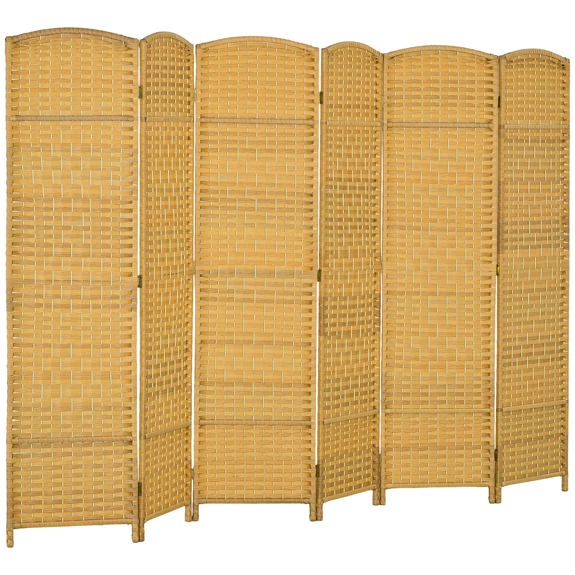 HOMCOM Paravent Faltbar Raumtrenner Stellwand Sichtschutz (Raumteiler, 6 St., Trennwand), für Wohnzimmer 270 x 180 cm Naturholz