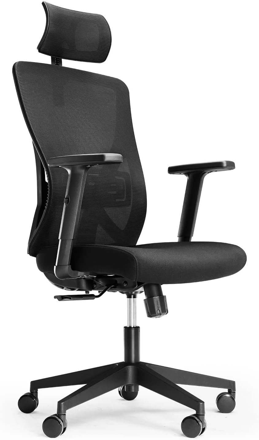 Novilla Bürostuhl, Schreibtischstuhl mit Verstellbarer Lendenwirbelstütze, 2D Kopfstütze | Drehstühle