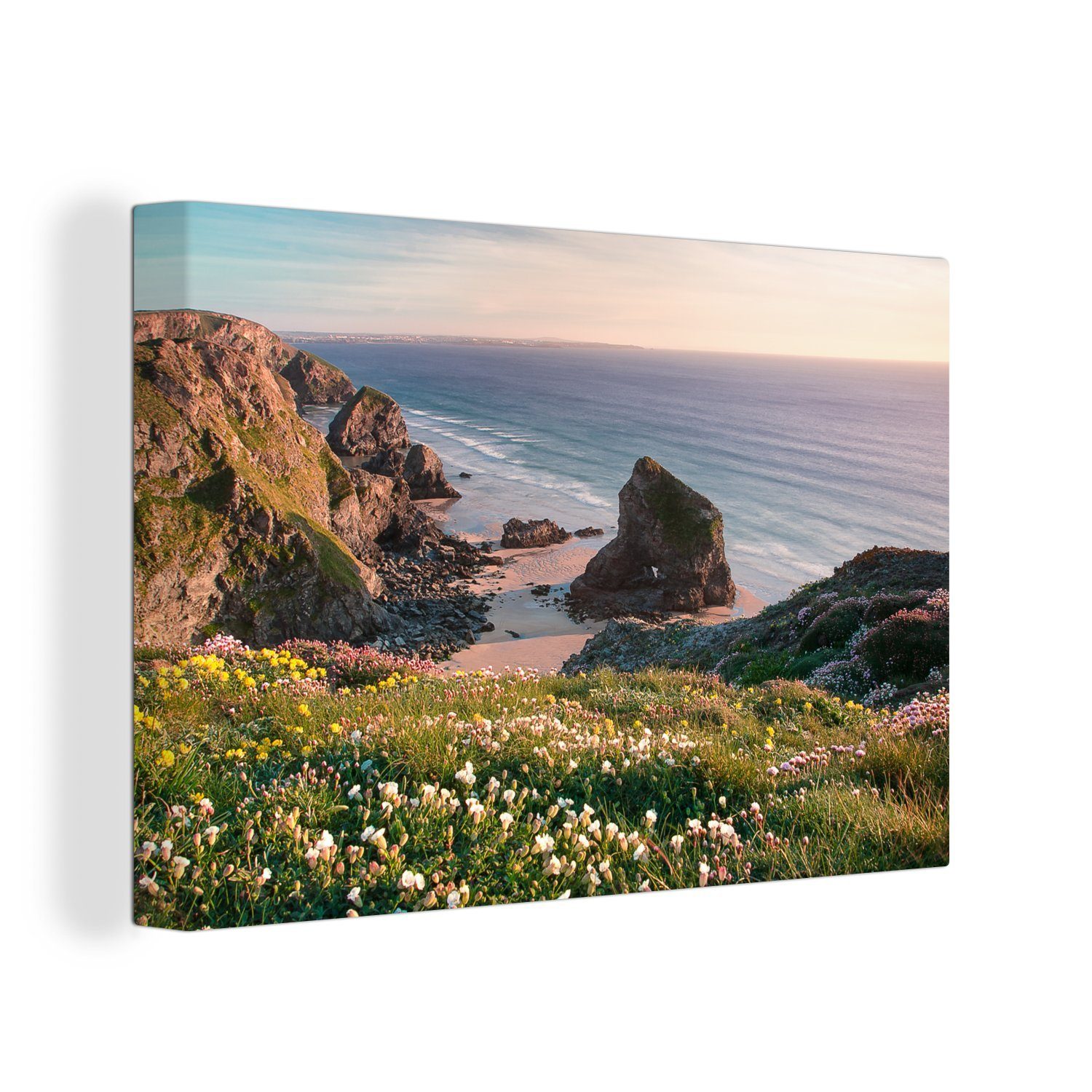 OneMillionCanvasses® Leinwandbild Sonnenaufgang entlang der Steilküste in Cornwall, England, (1 St), Wandbild Leinwandbilder, Aufhängefertig, Wanddeko, 30x20 cm