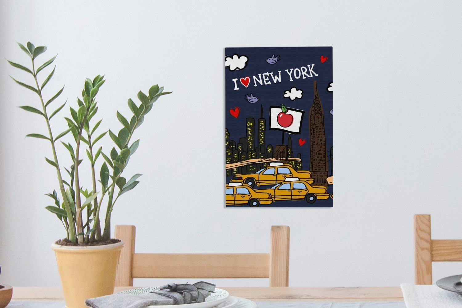 OneMillionCanvasses® Leinwandbild New York St), Zackenaufhänger, bespannt inkl. - cm Leinwandbild (1 - Gemälde, 20x30 Nacht Zeichnung, fertig