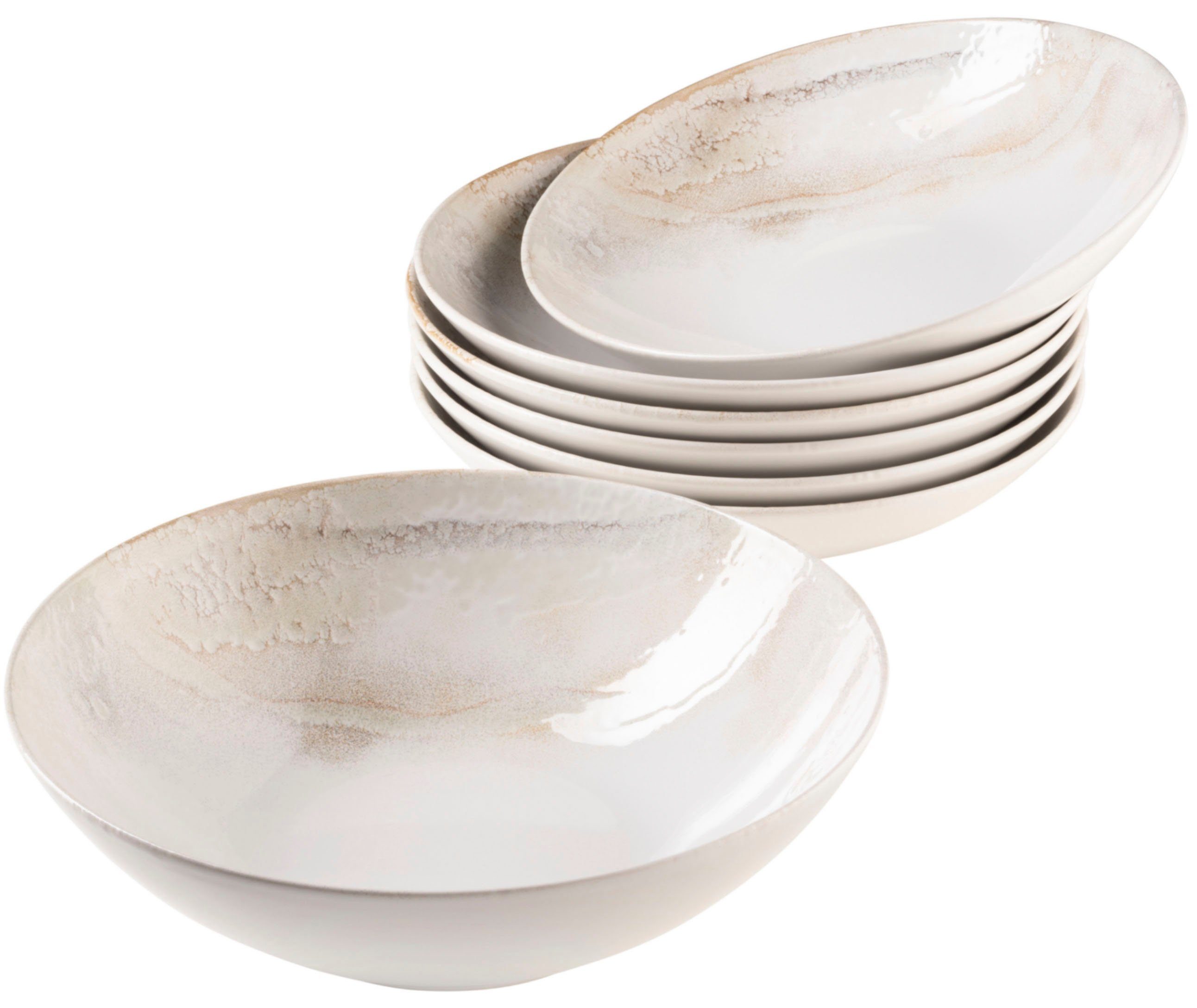 MÄSER Servierschale Ossia, Steinzeug, (Set, 7-tlg), Salat-Set, Relief-Dekor