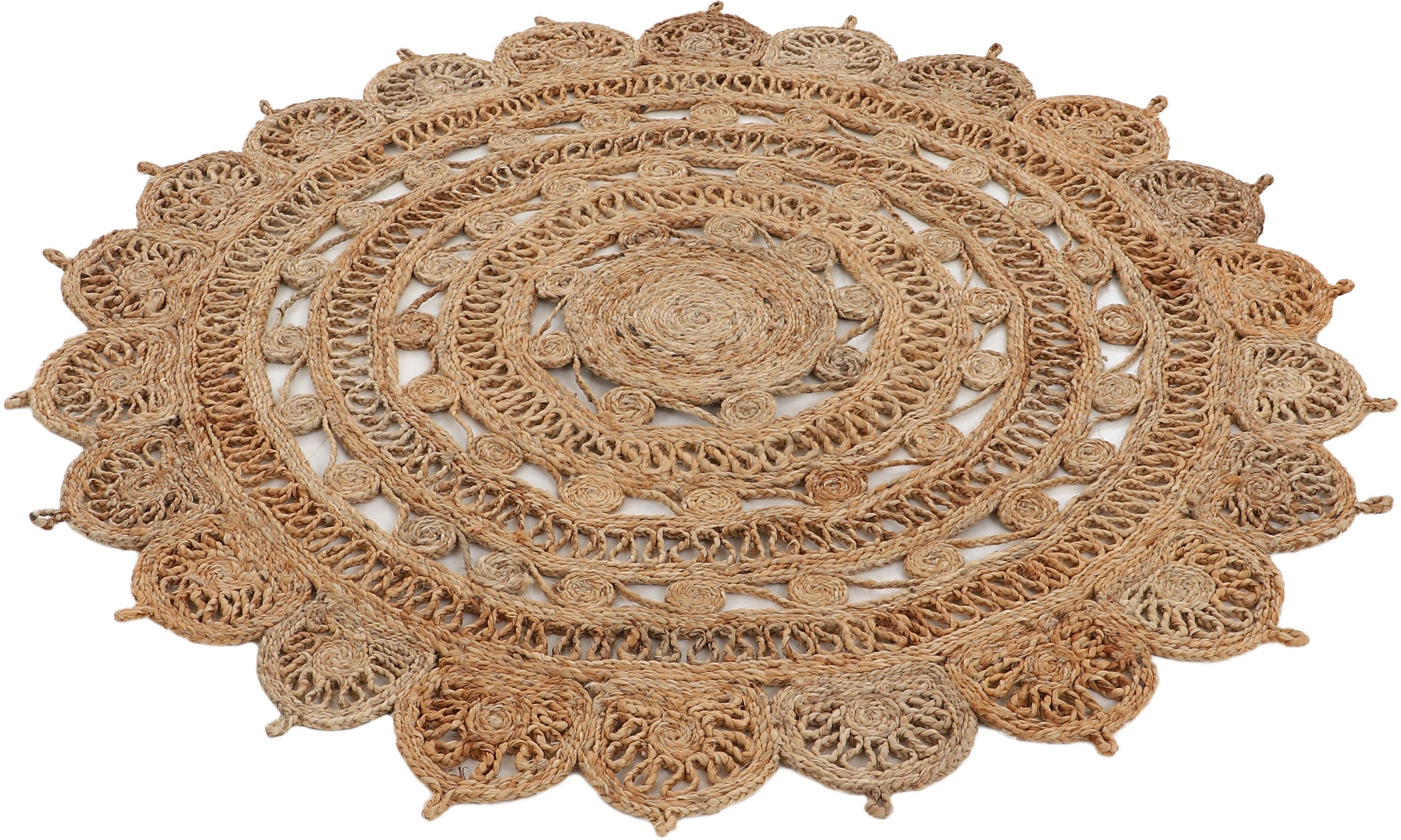carpetfine Teppich Cate Juteteppich Naturfaser, rund, Höhe: 5 mm, 100 % geflochtene Jute, beidseitig nutzbar