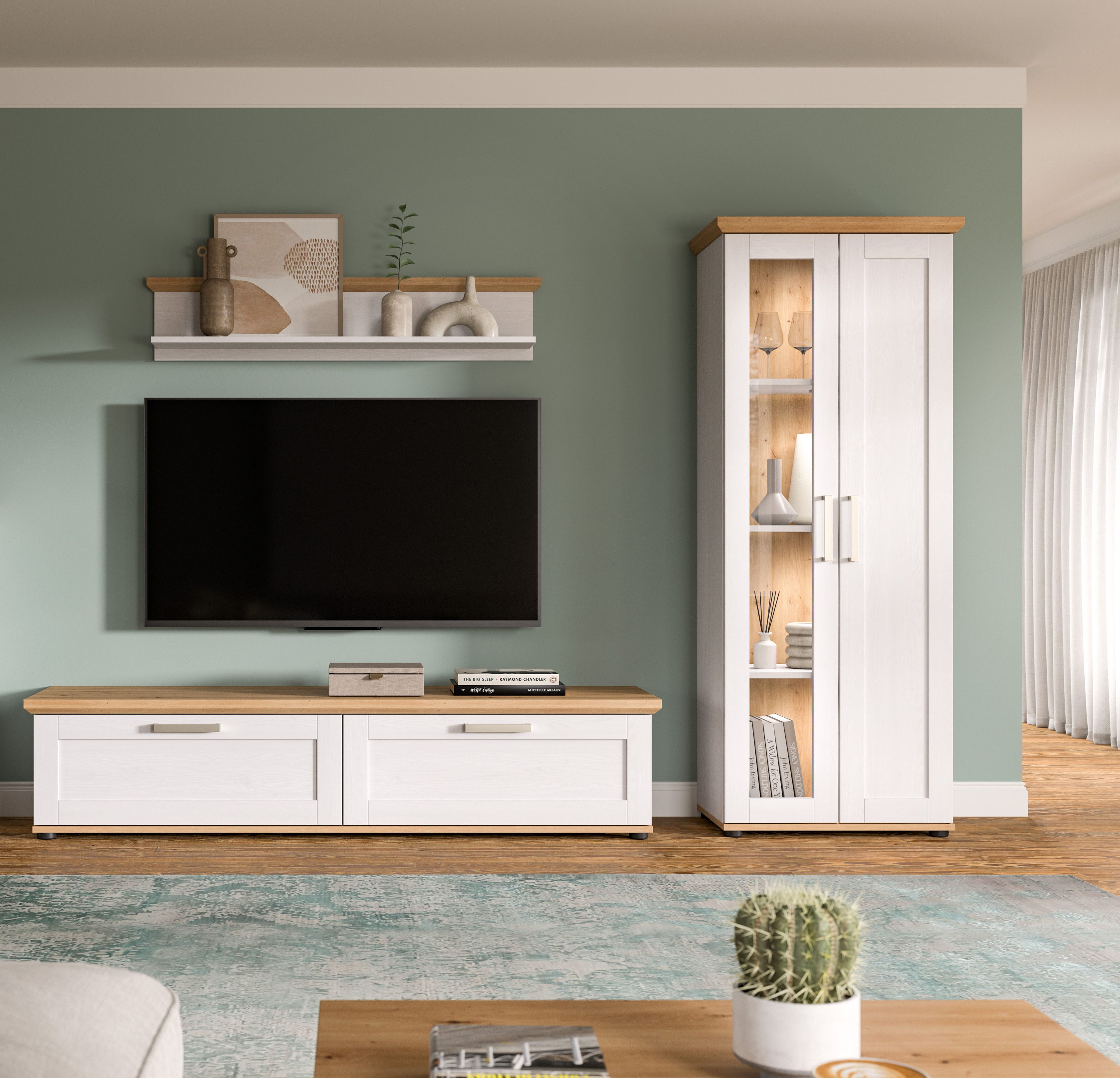 Home affaire Wohnwand Cosenza, (Set, 3-St), Cosenza, Breite: 336 cm, Vitrine, Lowboard, Wandboard