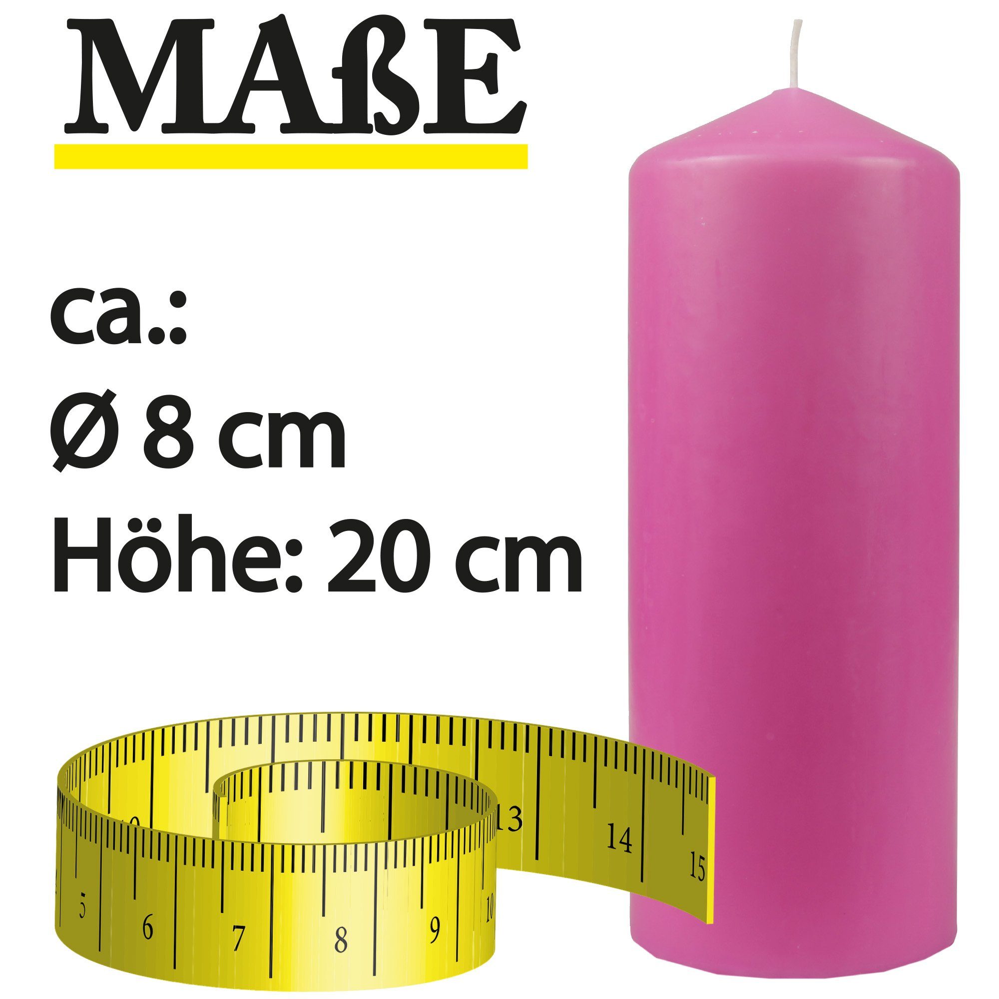 Blockkerze 20cm in Wachskerzen Stumpenkerze Farben vielen Rose (3-tlg), Candle - Kerze HS Ø8cm x