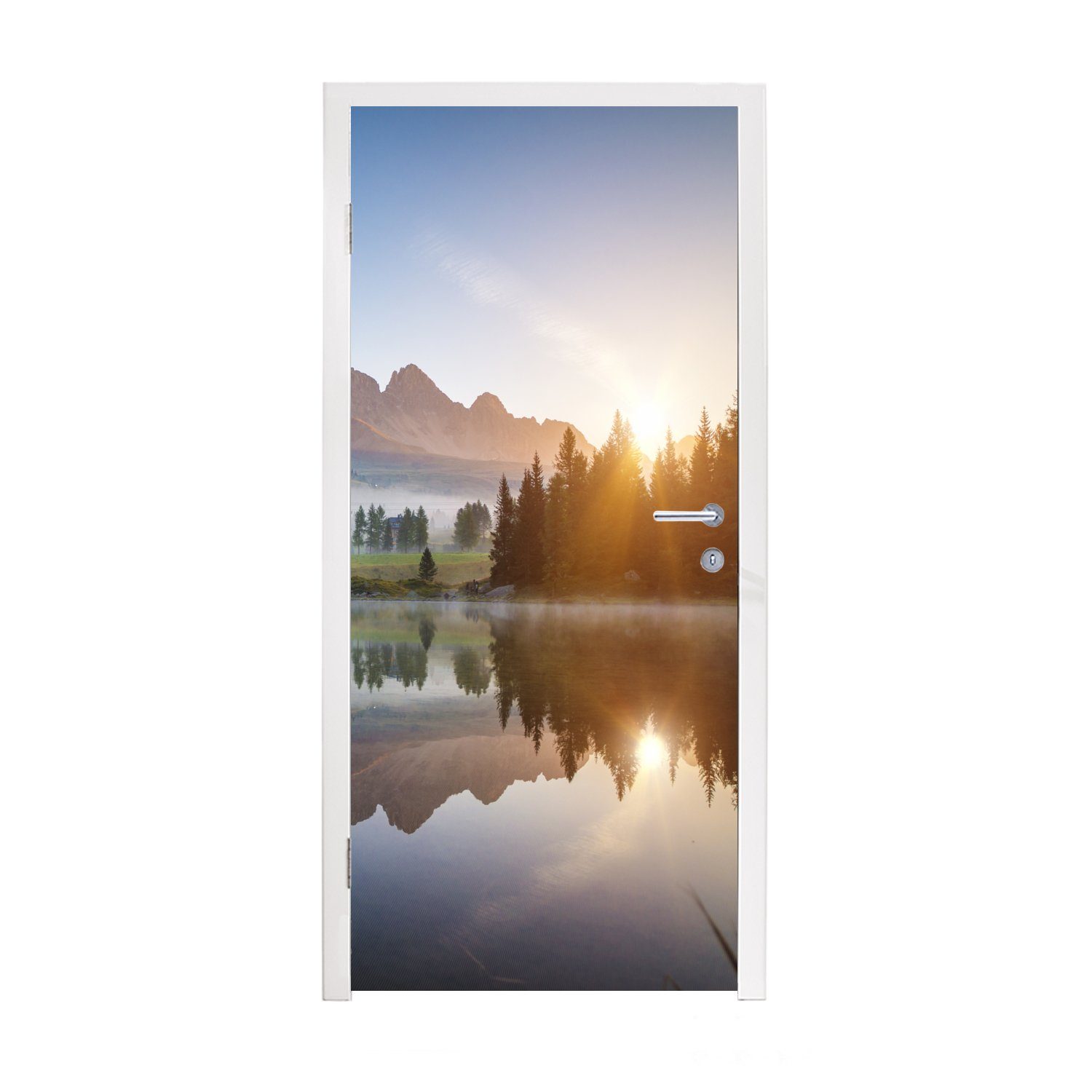 Türaufkleber, Matt, am Fototapete MuchoWow Tür, (1 Sonnenaufgang Italien, in Pragser St), cm Wildsee 75x205 für bedruckt, Türtapete