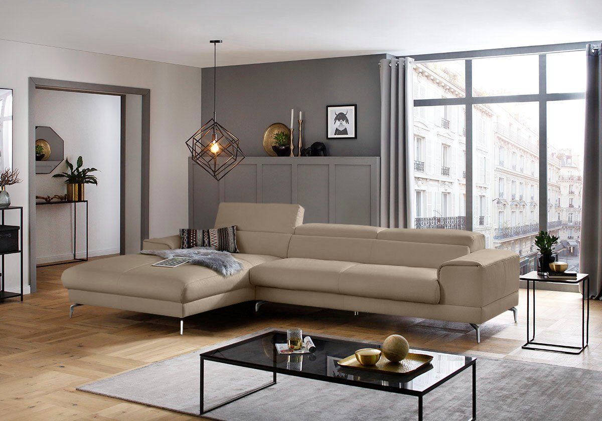 W.SCHILLIG Ecksofa piedroo, Designsofa mit tollem Sitzkomfort, elegant und bequem, L-Form, Kopfteilverstellung, wahlweise mit Sitztiefenverstellung, Breite 343cm
