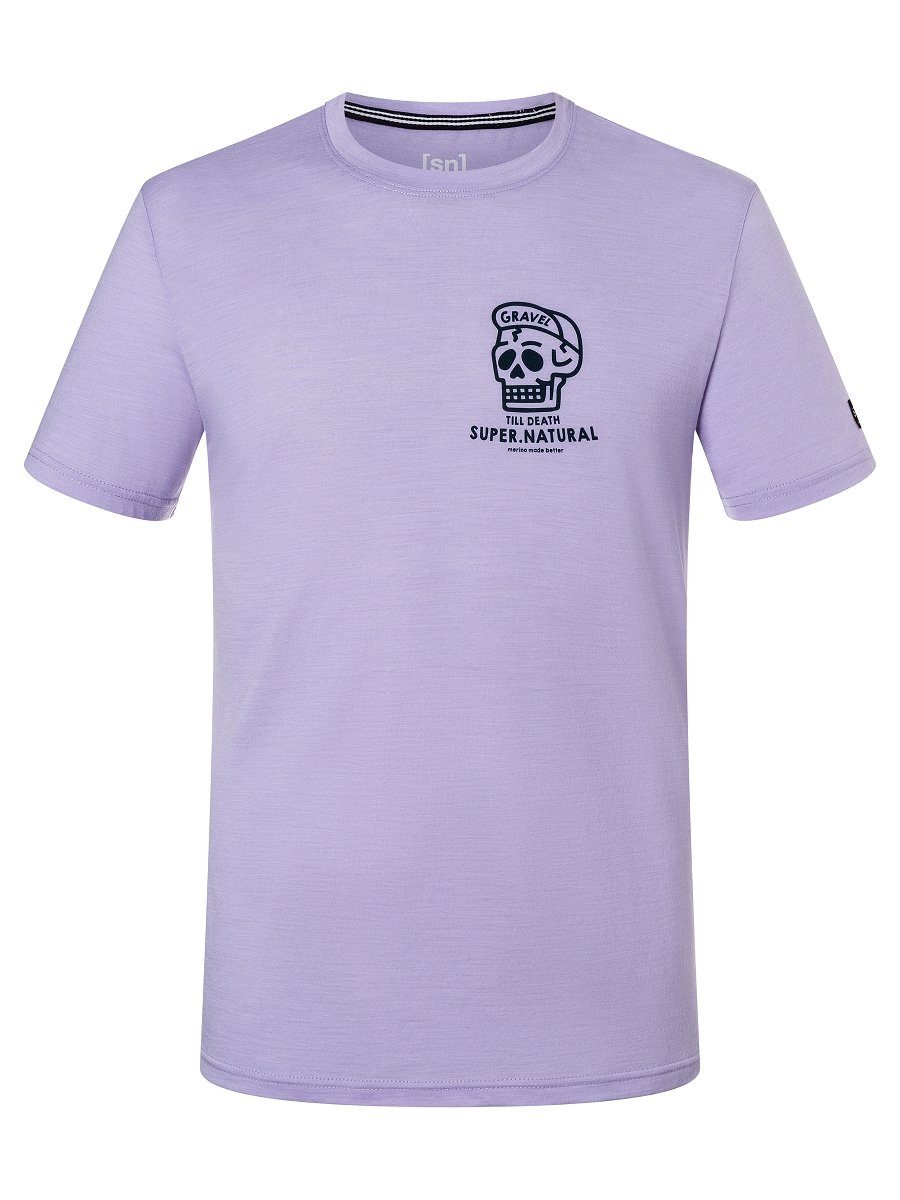 SUPER.NATURAL Print-Shirt Merino T-Shirt M Merino-Materialmix GRAVEL lässiger TEE Lavender/Blueberry