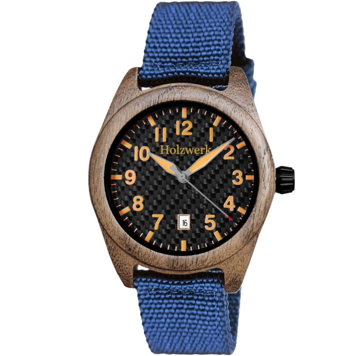 Holzwerk Quarzuhr Damen und Herren Nylon, Textil & Holz Armband Uhr, ideal auch als Geschenk, Gehäuse 44 MM Ø