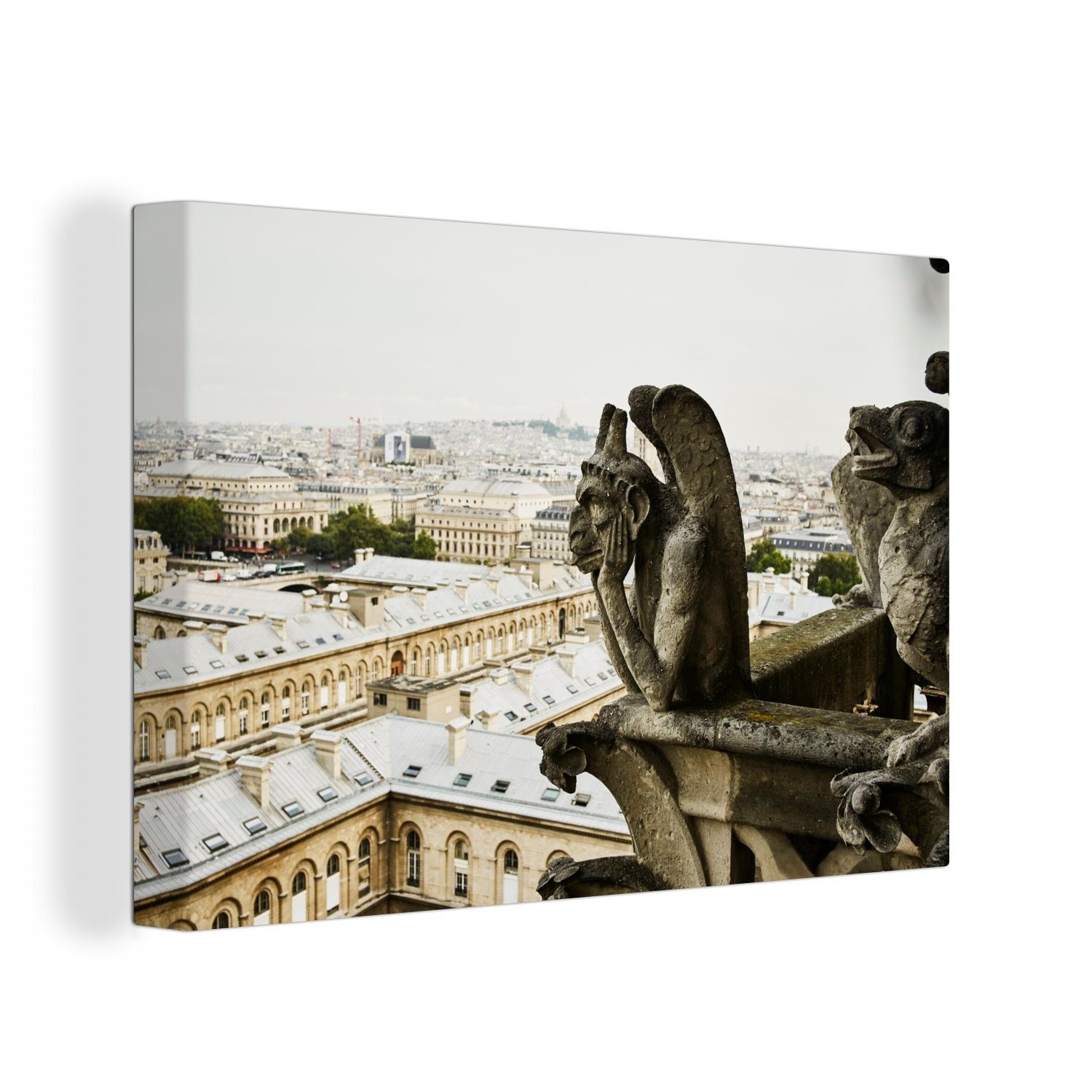 OneMillionCanvasses® Leinwandbild Gargoyle aus nächster Nähe an der oberen Fassade von Notre Dame, (1 St), Wandbild Leinwandbilder, Aufhängefertig, Wanddeko, 30x20 cm