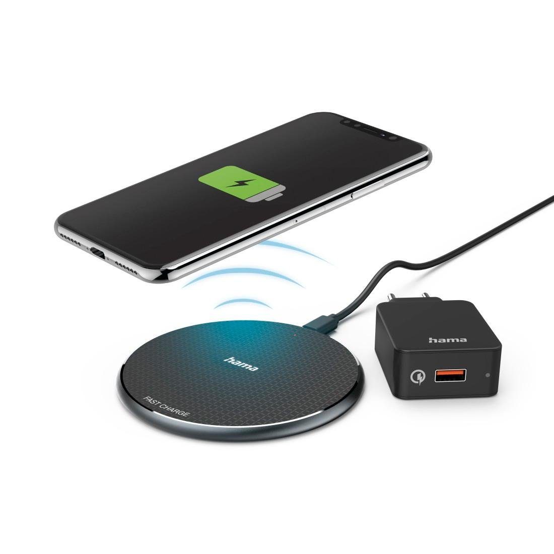 Hama Wireless Charger Set für Smartphone mit Ladepad, kabellos, schwarz Smartphone-Ladegerät (Schnellladegerät 10 W, Qi-Technologie, hochwertiges Design)