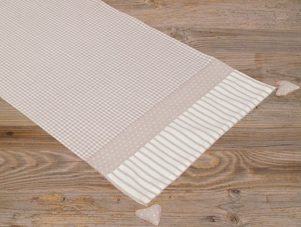 matches21 HOME & HOBBY Tischdecke Tischläufer LINA Landhaus Herz beige, 100 % Baumwolle, in 40x100 cm (1-tlg), Pflegeleicht waschbar bis 30° Grad