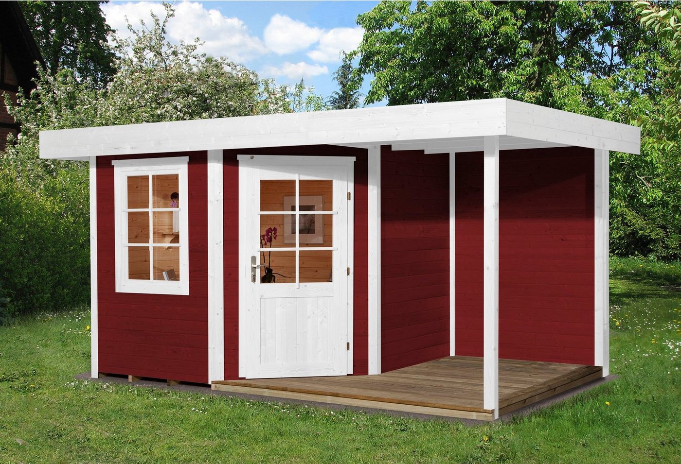 Thumbnail - weka Gartenhaus Designhaus 213 Plus, BxT: 500x339 cm, (Set), mit Anbaudach und Rückwand