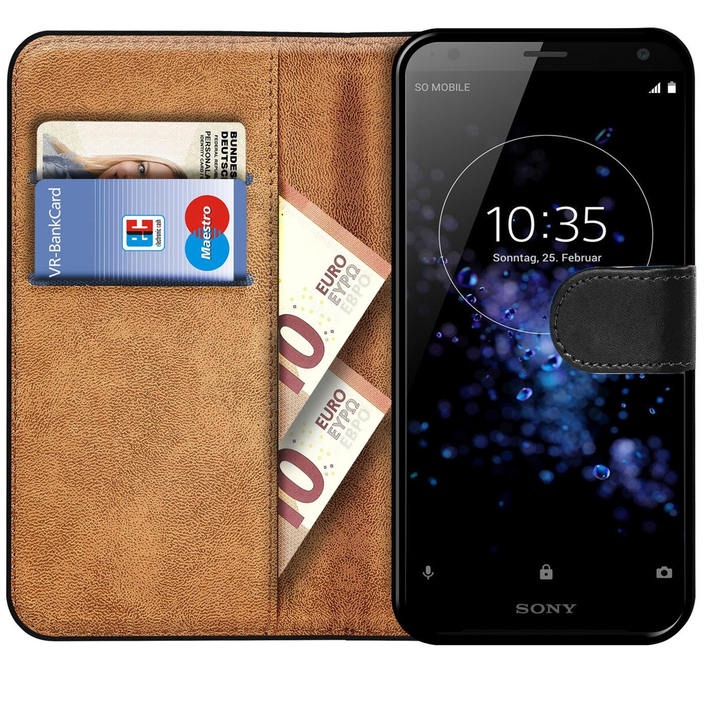 CoolGadget Handyhülle Wallet Klapp Tasche Book Case für Sony Xperia XZ2 Compact 5,0 Zoll, Hülle Klapphülle Flip Cover Etui Schutzhülle