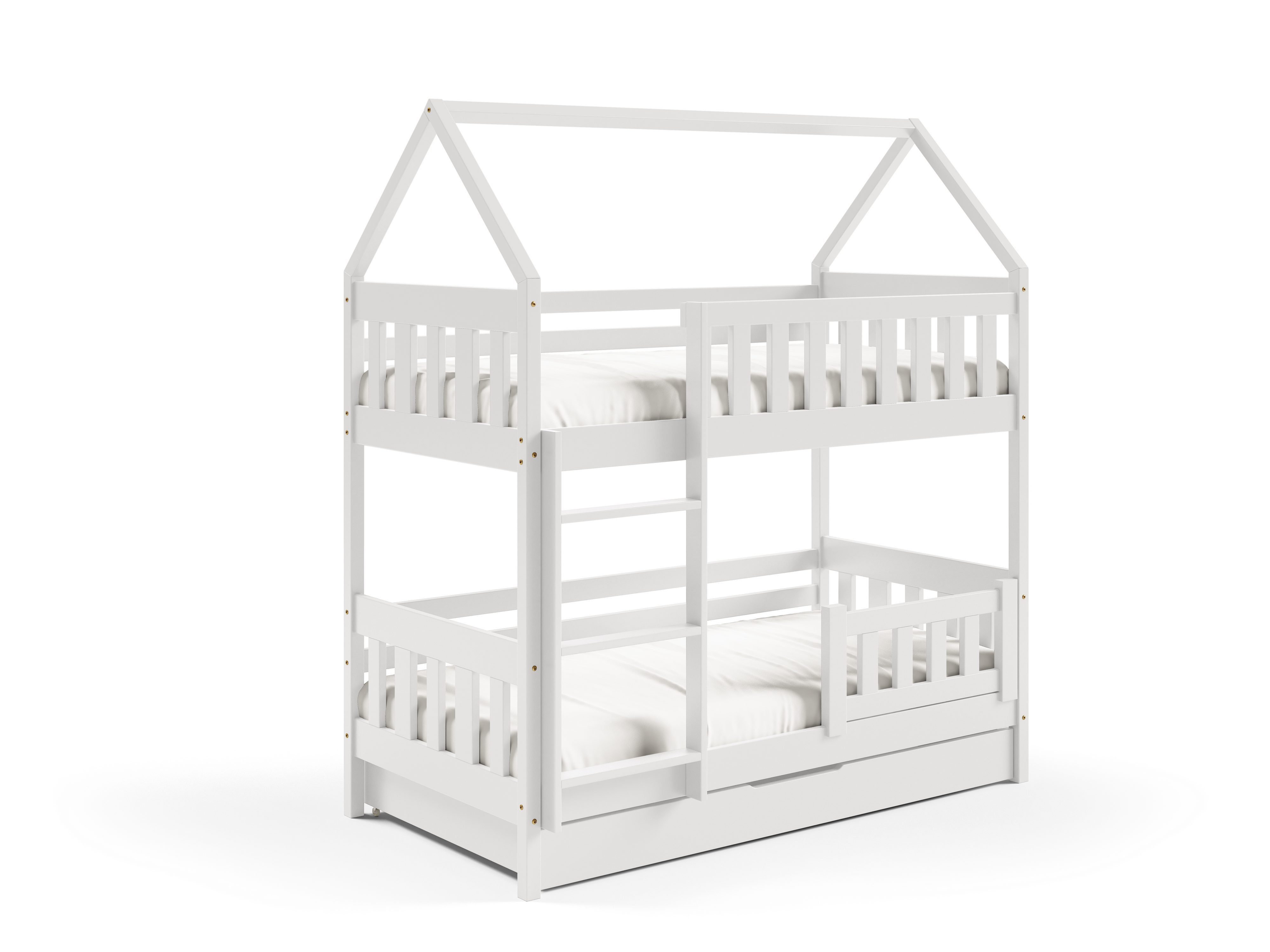 Masseno Etagenbett ELENA 80x160 cm mit Schublade Kinderbett Massivholz Weiß