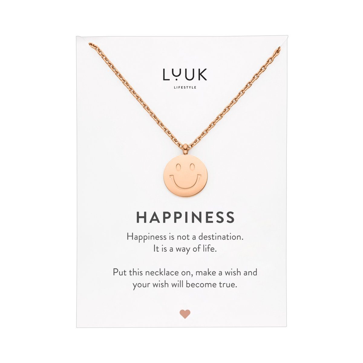 LUUK LIFESTYLE Kette mit Anhänger Smiley, Happiness Glücksbringer mit verstellbare Kettenlänge