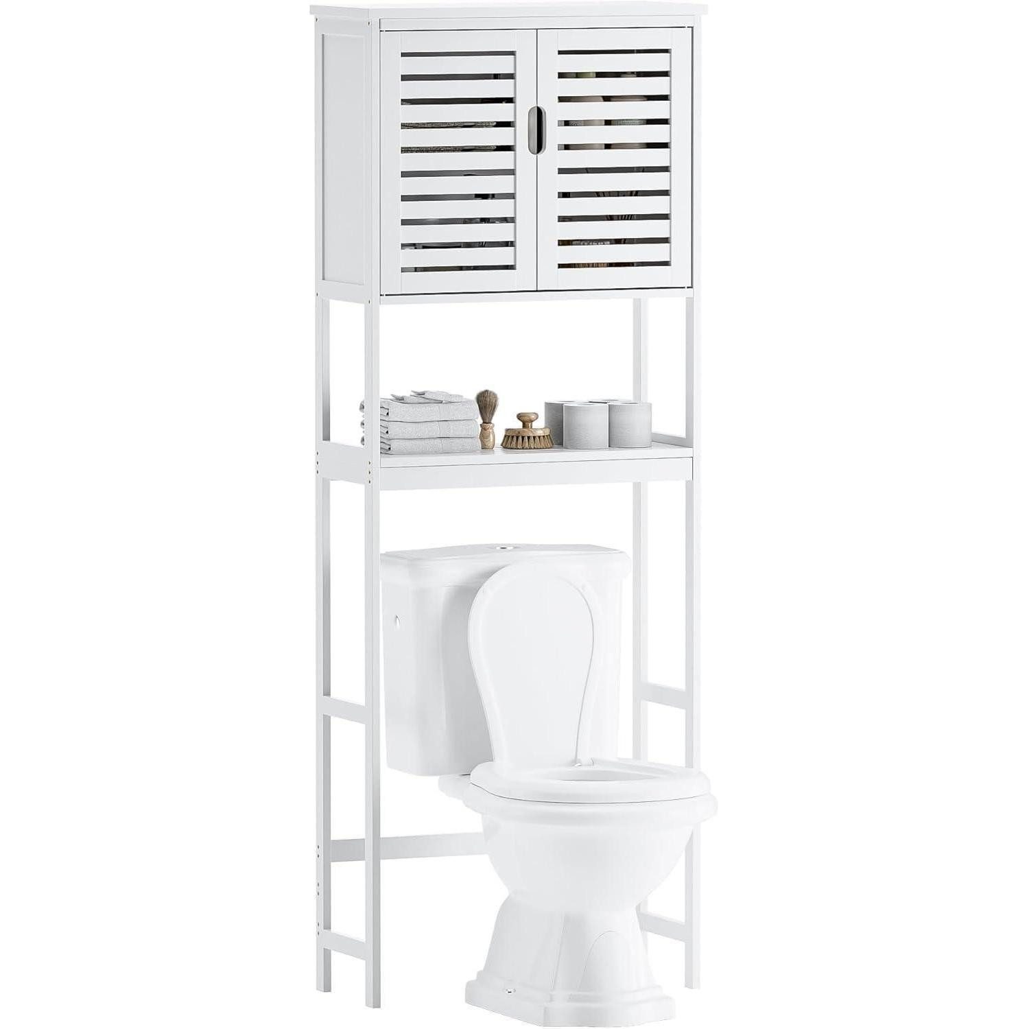 LuxusKollektion Badregal Bad Lagerung Regal mit Schrank Bambus über die Toilette Platzsparer
