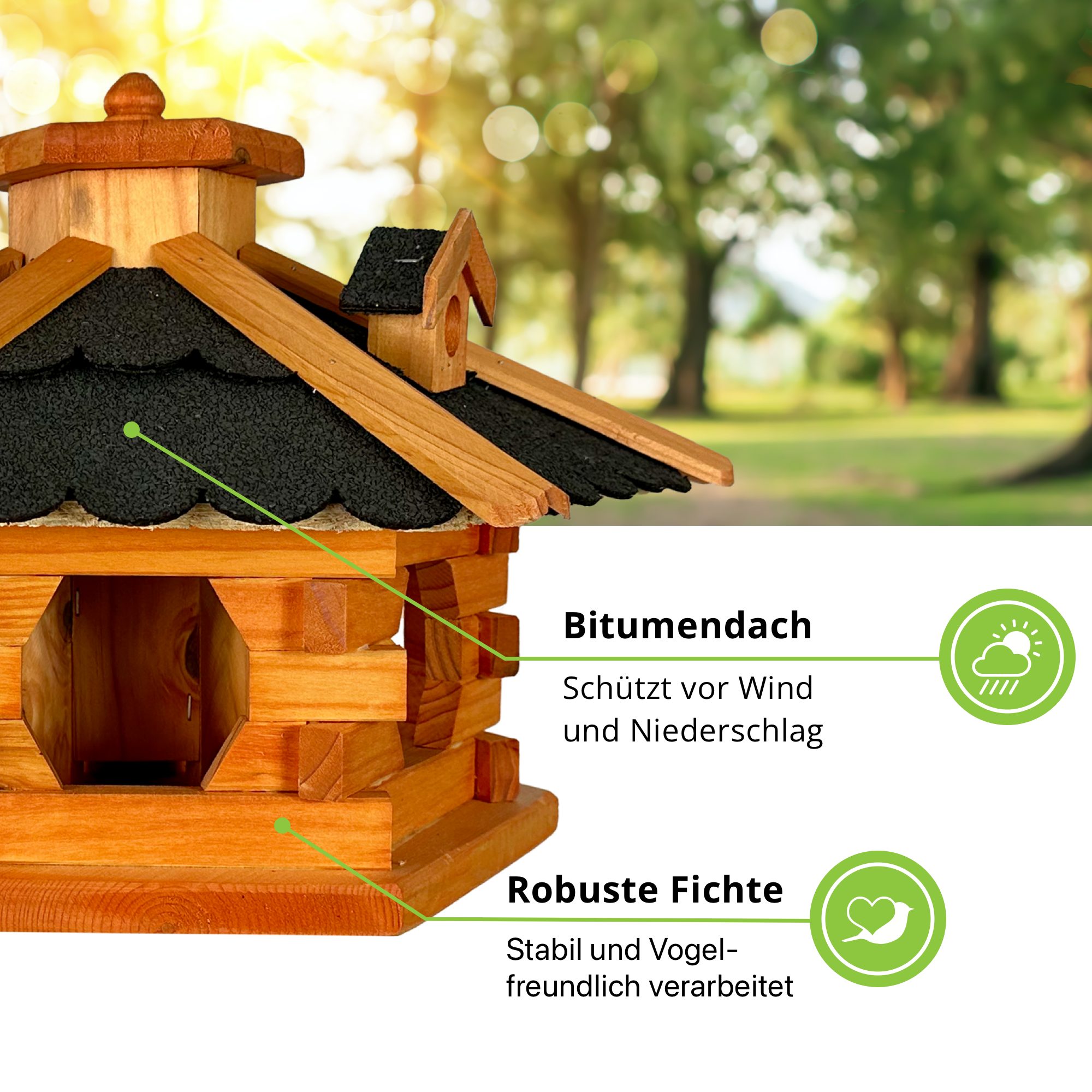 gartenetage Vogelhaus Futterhaus für Vögel mit Bitumendach - Hochwertige Materialien, Perfekter Schutz - Stilvolles Design für Garten und Balkon