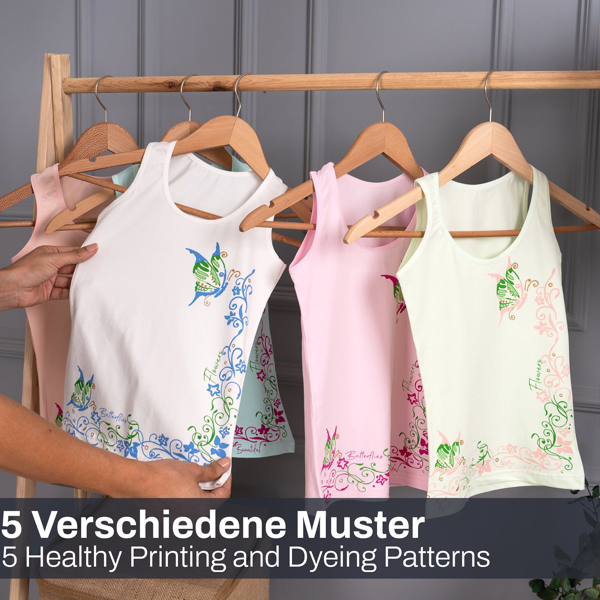 LOREZA Unterhemd 5er Set Mädchen Unterhemden - Schmetterling - Bunt (Set, 5-St., 5er-Pack)