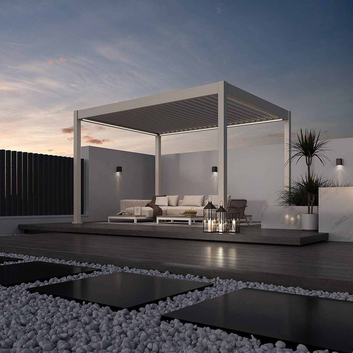 Weide Pergola Deluxe Plus Elektrisch Pavillon Terrassenüberdachung Aluminium LED 3x4, BxTxH: 400x300x255 cm