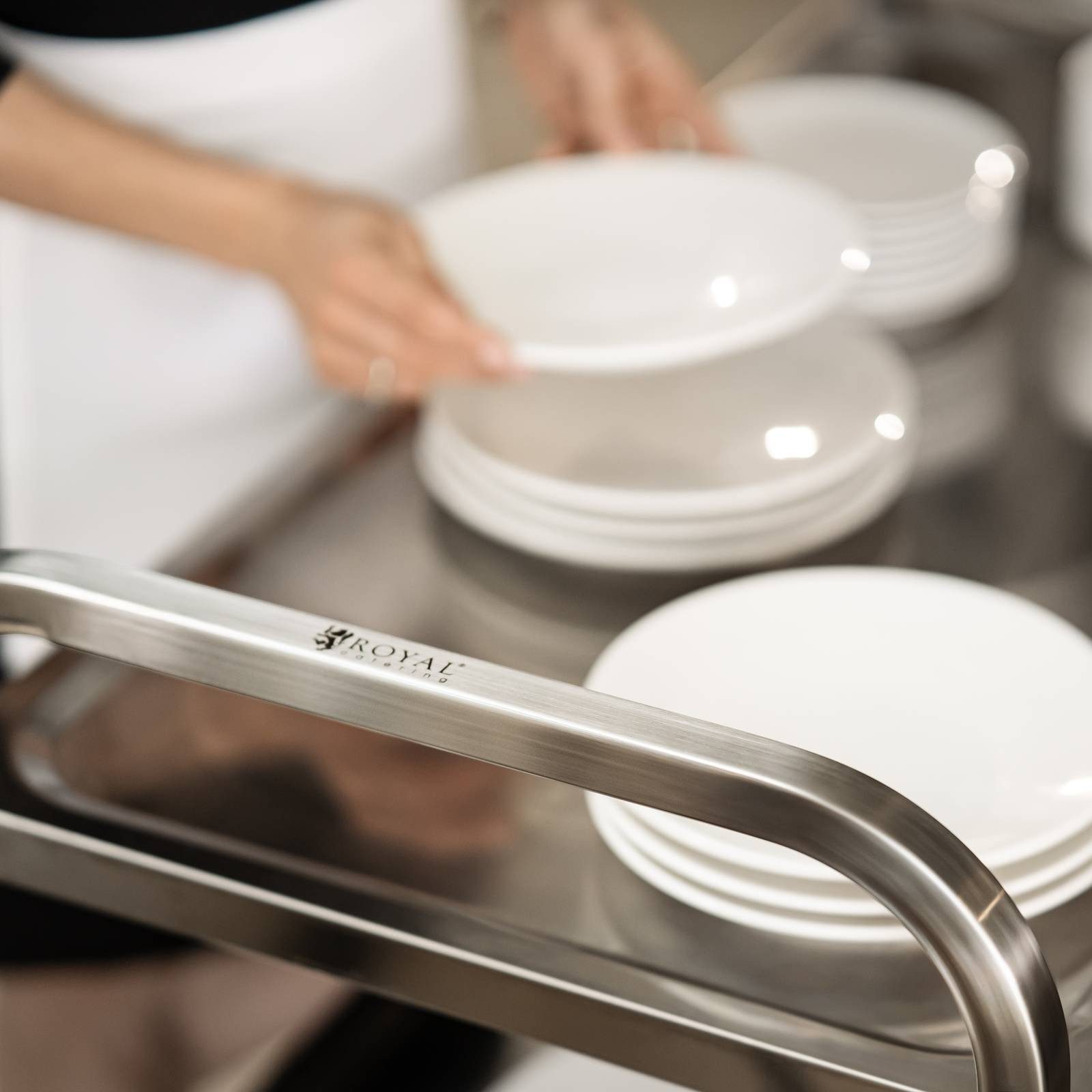 Royal Catering Servierwagen 3 Borde Edelstahl Teewagen Küchenwagen Gastro Servierhilfe 4 Räder – Bild 4 von 5
