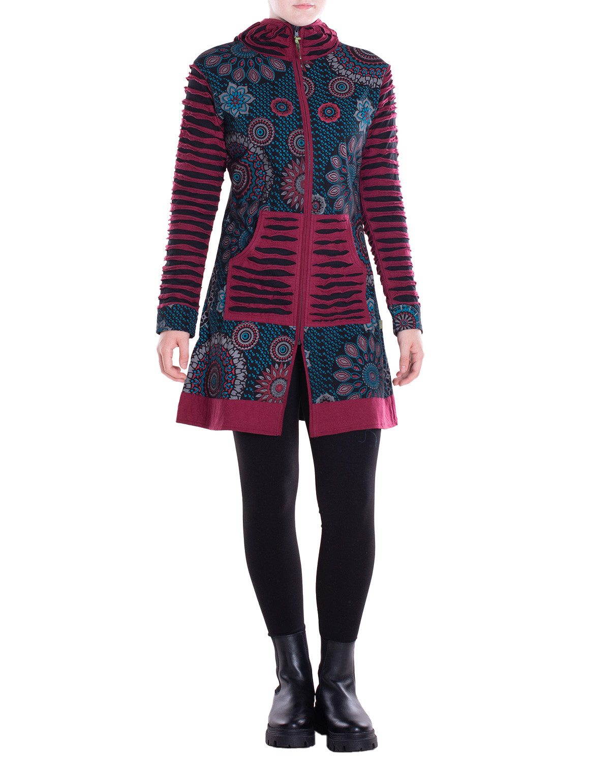 Vishes Kurzmantel Damen Mandala Blumen Jersey-Mantel Hippiemantel Kapuzenma günstig online kaufen