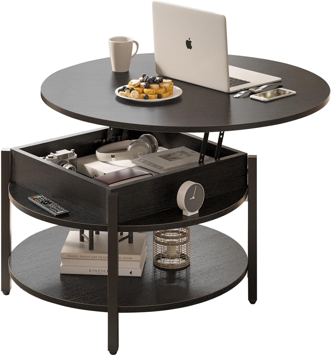 FABATO Couchtisch Höhenverstellbarer Runder Kaffeetisch mit verstecktem Abl günstig online kaufen