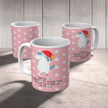 Mr. & Mrs. Panda Tasse Einhorn Weihnachtsmann - Rot Pastell - Geschenk, Wunschzettel, Kaffee, Keramik, Exklusive Motive