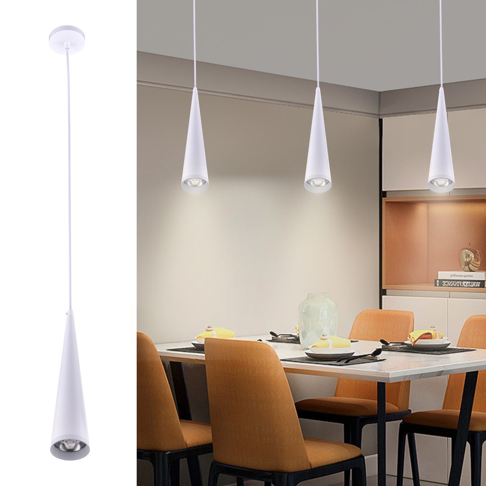 MUPOO LED-Hängeleuchte LED Pendelleuchte 1Flammig 7W Hängelampe Höhenverstellbar,Schwarz/Weiß, Weiß, Deckenleuchten für über Kochinsel & Kücheninsel Hängend