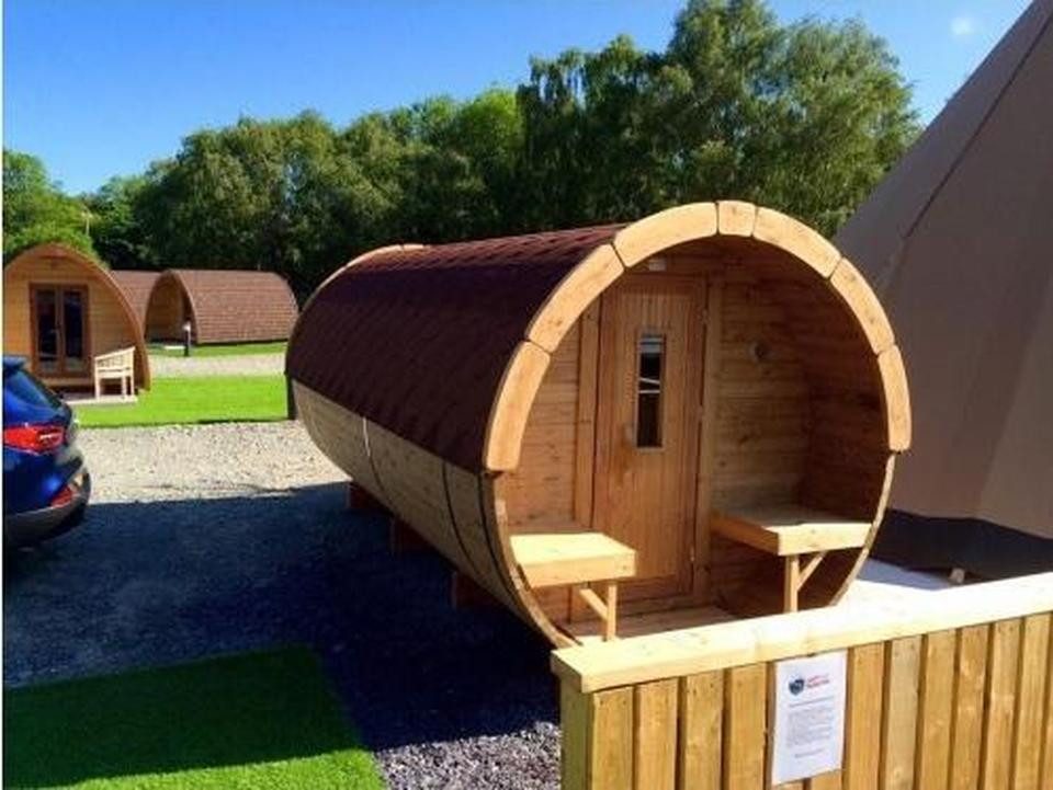 JVmoebel Fasssauna Holzfasssauna für den Garten mit Edelstahl-Elementen in Braun, (1-St) Made in Europe