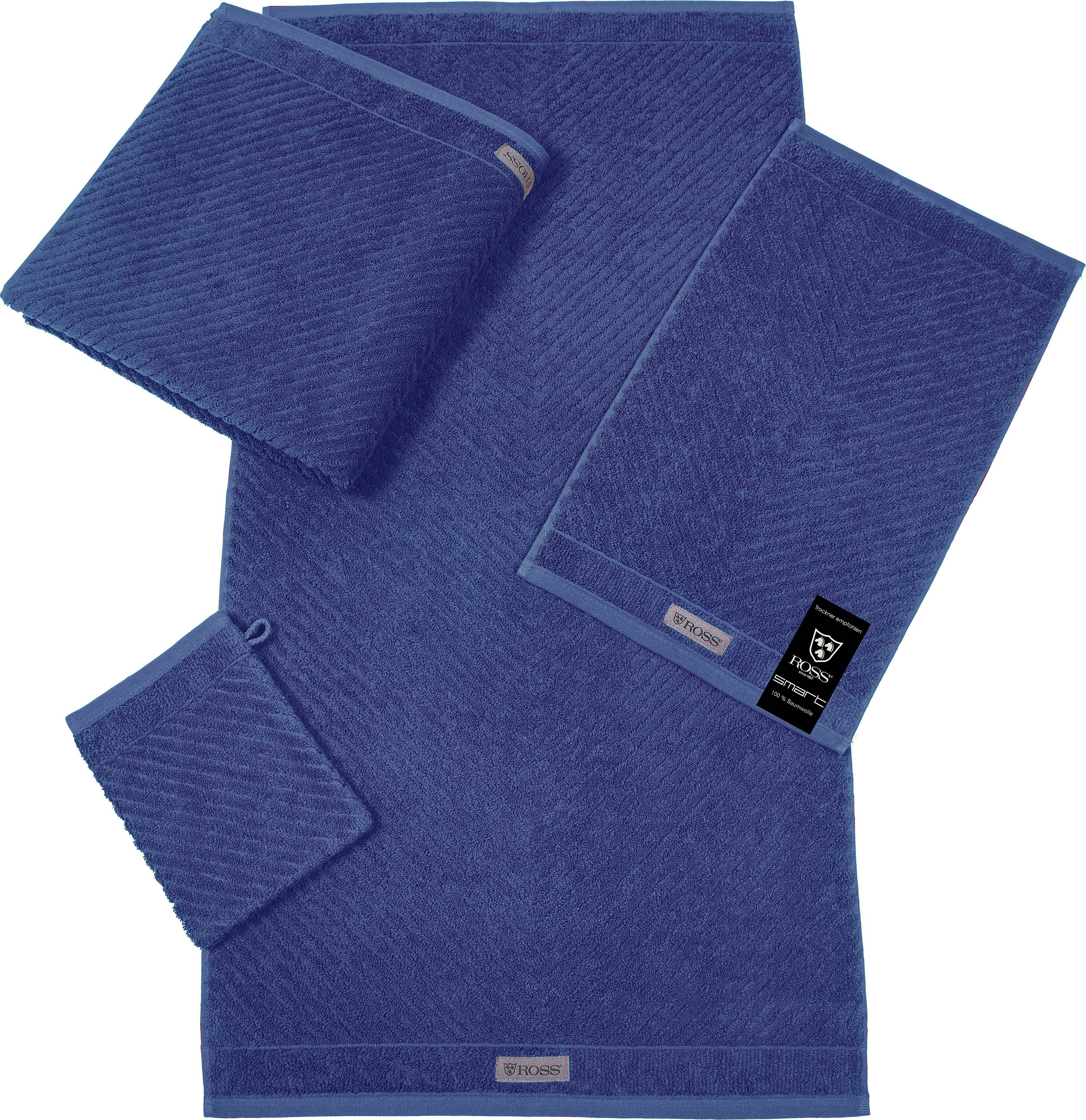 ROSS Waschhandschuh Smart (6-tlg), Uni-Rippe mit Velourslabel royalblau