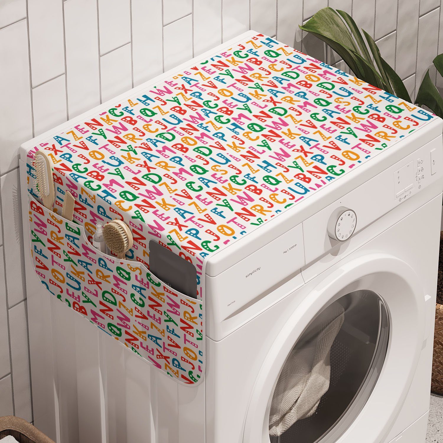 Abakuhaus Badorganizer Anti-Rutsch-Stoffabdeckung für Waschmaschine und Trockner, Alphabet Vibrant Bubbly Charaktere
