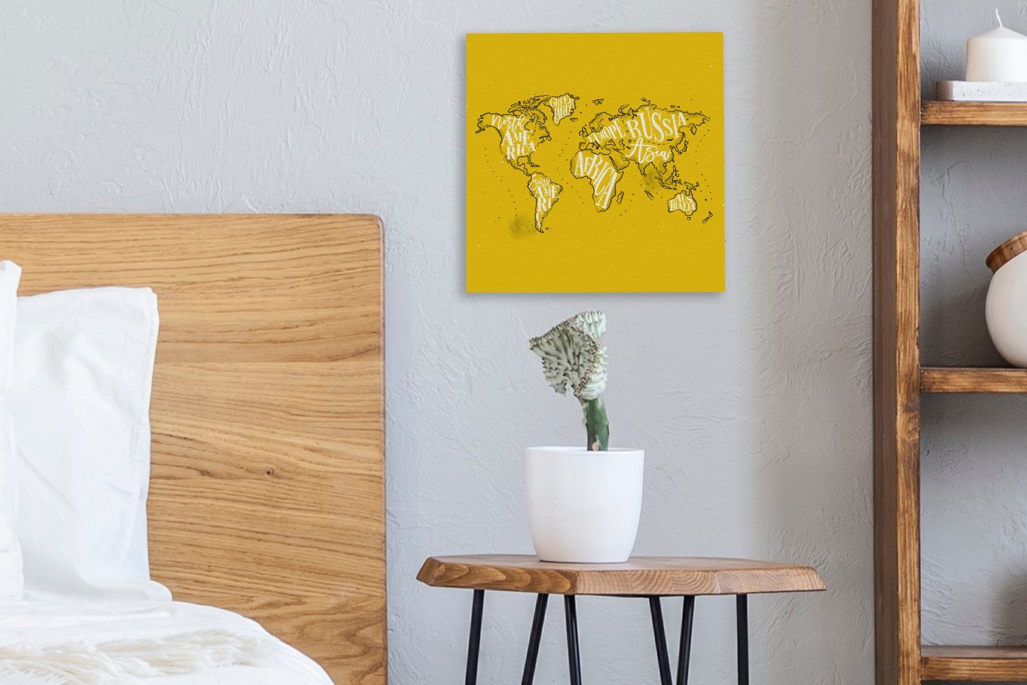 - Bilder - Wohnzimmer OneMillionCanvasses® für Gelb Weltkarte Schlafzimmer Buchstaben, St), Leinwandbild - Weiß (1 Leinwand