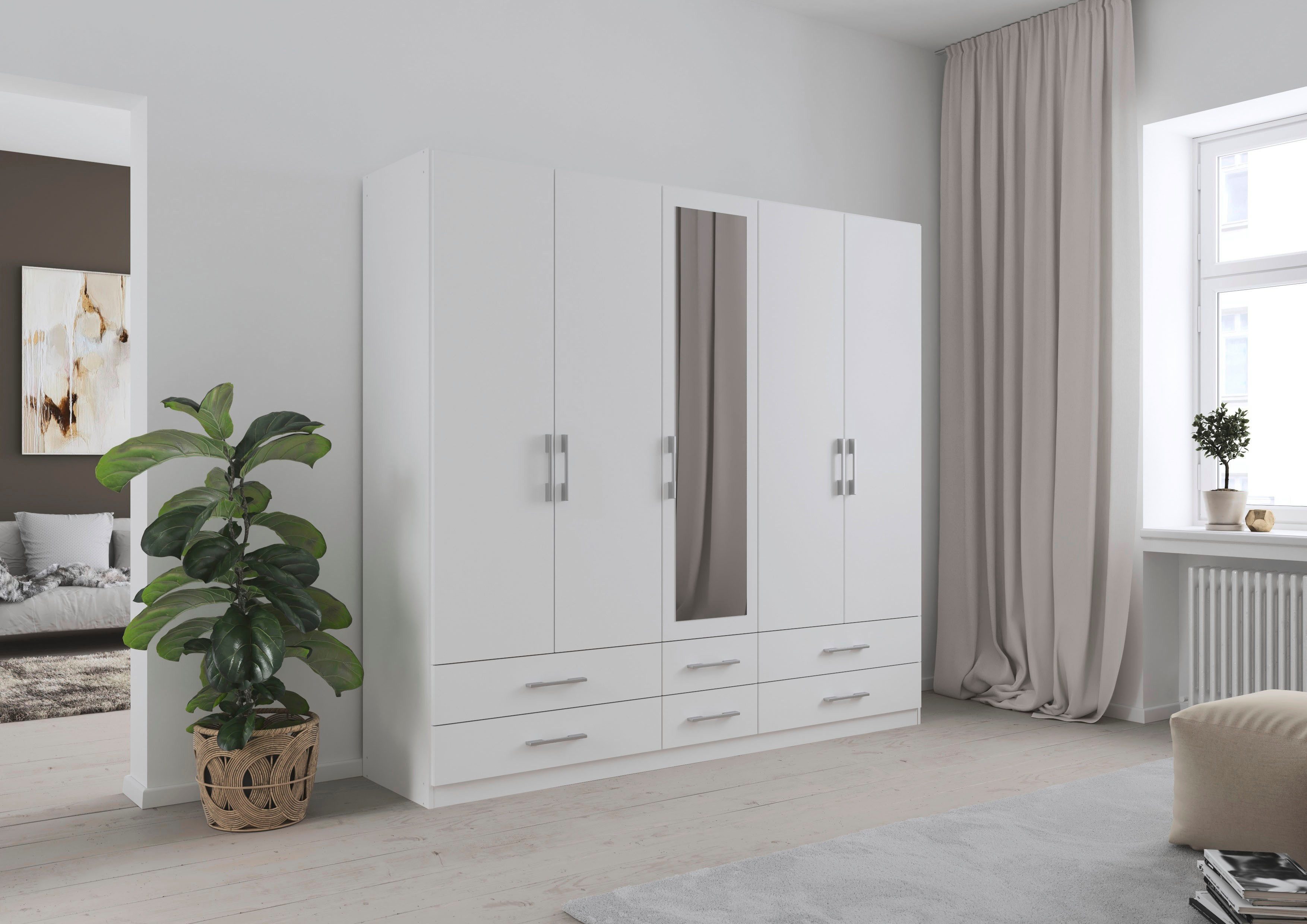 rauch Kleiderschrank Schrank Garderobe Wäscheschrank HERSBRUCK in 2 Breiten (Breiten: 226 oder 271 cm, Höhe 210 cm) mit 6 großzügigen Schubladen sowie Spiegeltüren MADE IN GERMANY