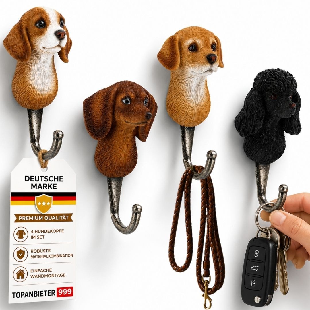 Topanbieter999 Dekohaken Wandhaken Katze oder Hund 4 teilig, einfache Wandmontage, Garderobenhaken für Flur, Küche und Kinderzimmer