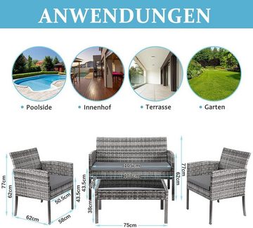 TLGREEN Gartenlounge-Set,4-teiliges Rattan-Gartenmöbel-Sofa-Set, für Garten, Hinterhof (Grau)