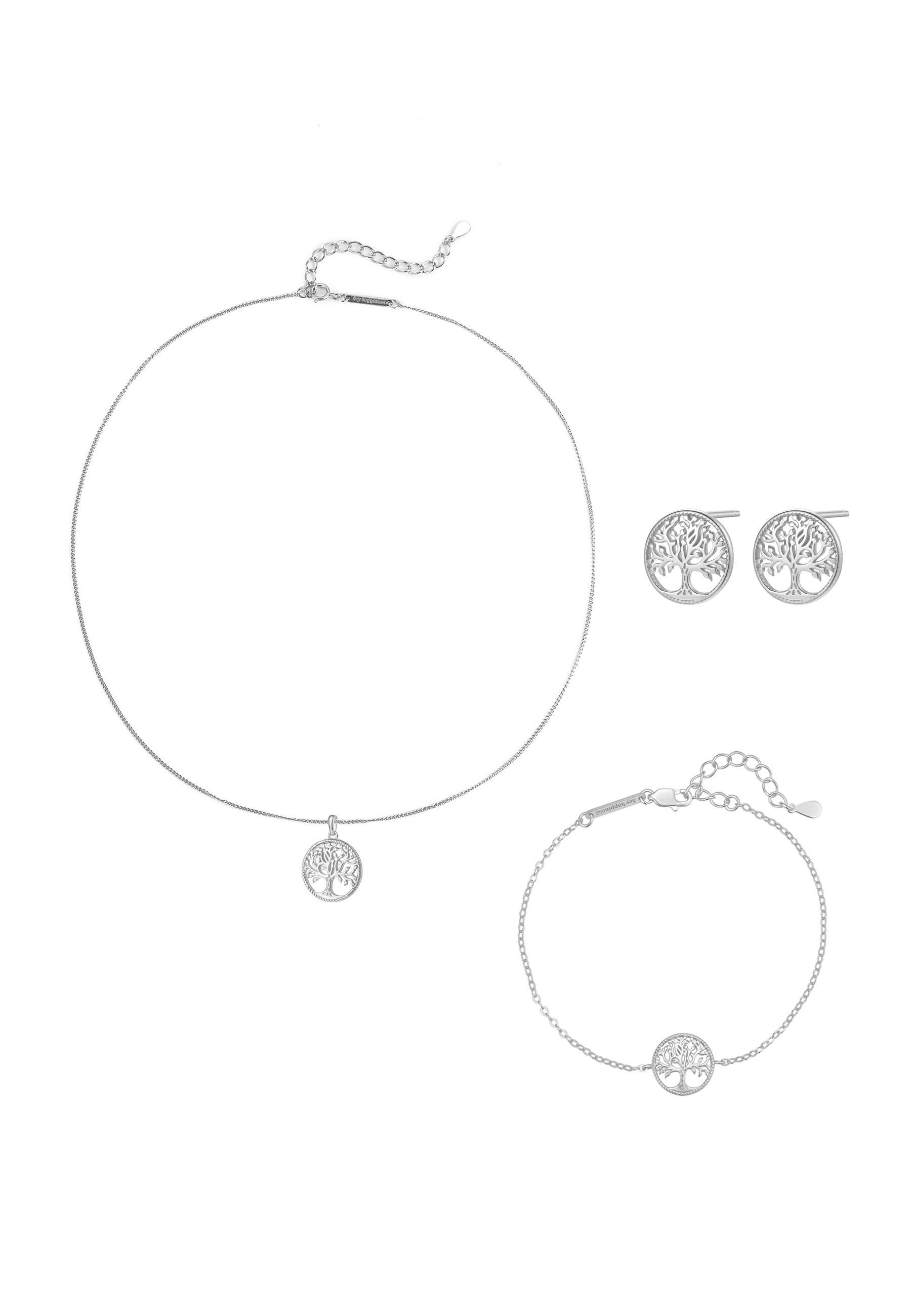 Hey Happiness Schmuckset Filigraner Lebensbaum aus 925 Silber, 3-tlg. (3er Set, inkl. Schmuckbox), Damen Set Kette, Armband & Ohrringe, hypoallergen