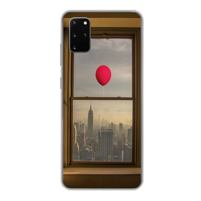 MuchoWow Handyhülle Roter Ballon fliegt an Fenster in New York vorbei Phone Case Handyhülle Samsung Galaxy S20 Plus Silikon Schutzhülle