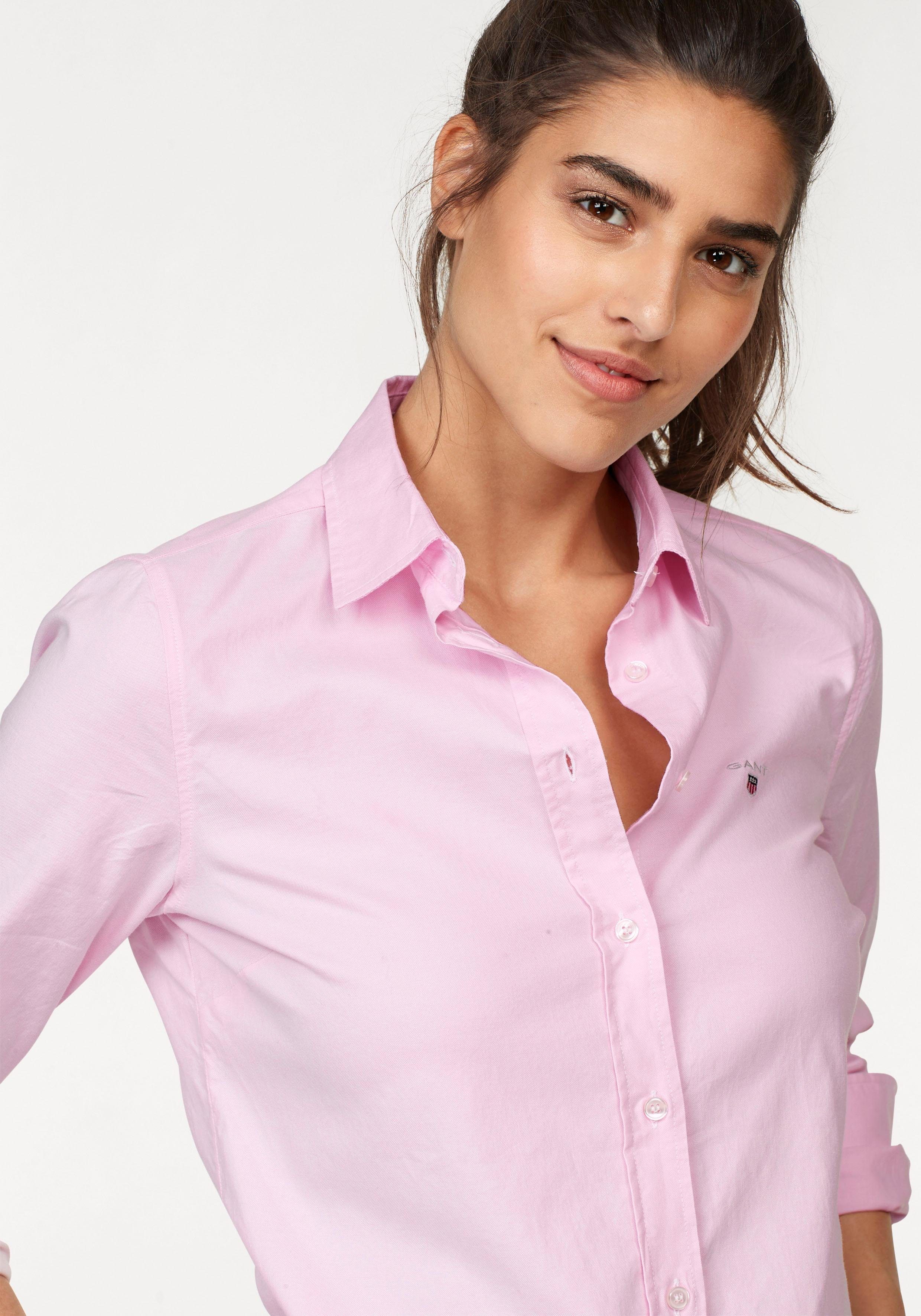 Gant Hemdbluse Stretch-Oxford-Stoff für pink Sitz u. bequemen Bewegungsfreiheit light