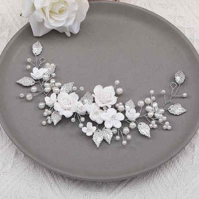 Lubgitsr Diadem Blume Braut Hochzeit Haar Perle Haarschmuck Braut Kopfschmuck (Silber) (1-tlg)