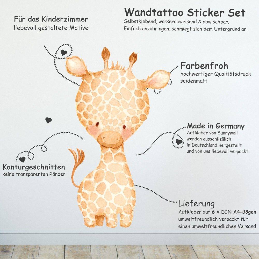 Sunnywall Wandtattoo Safari Baby - Wandtattoo Kinderzimmer Baby Wandaufkleber (6 St)