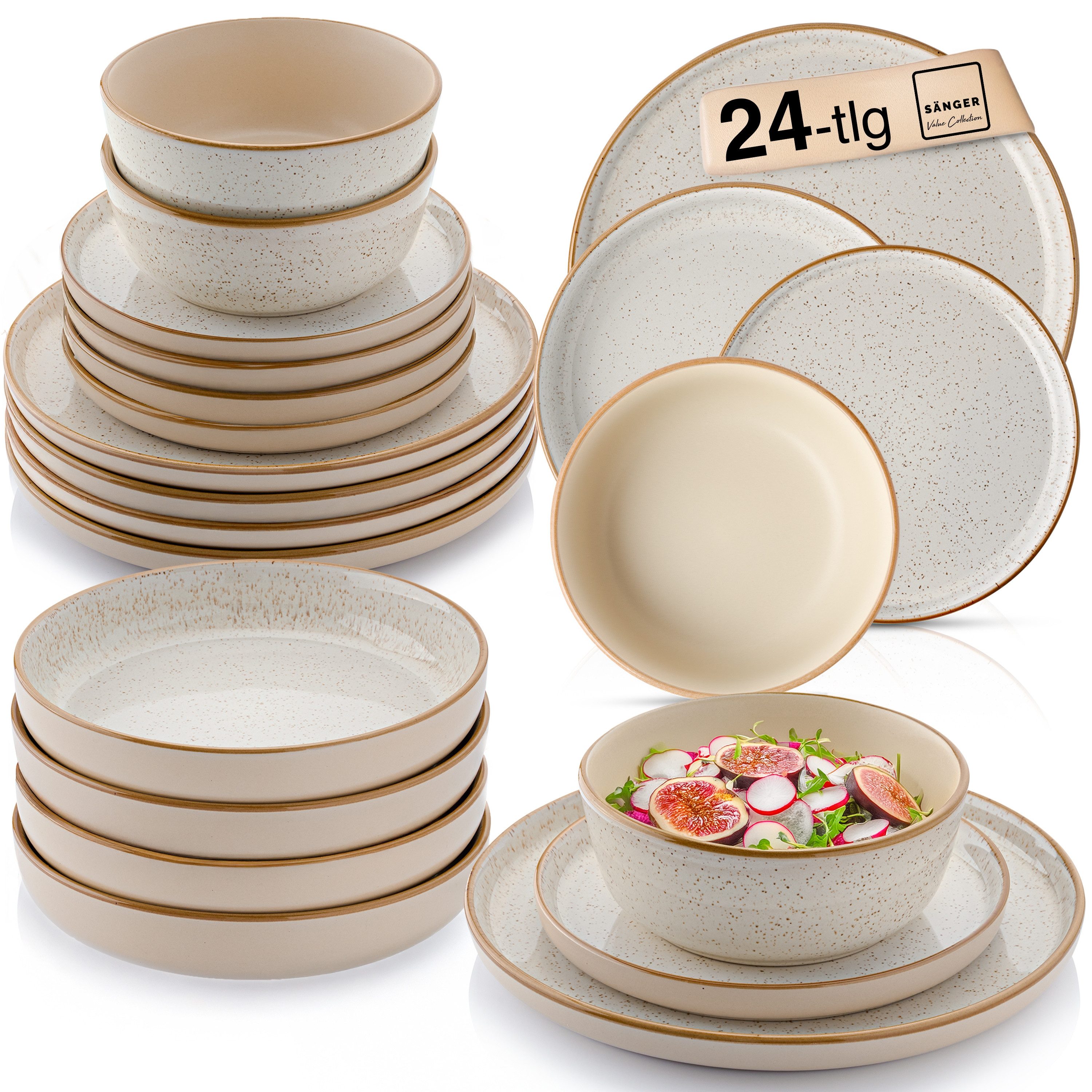 SÄNGER Tafelservice Rio Geschirrset (24-tlg), 6 Personen, Steingut, Handmade, Creme Beige, Erweiterbar, VALUE COLLECTION