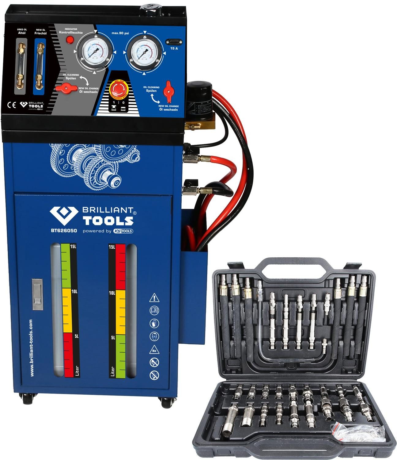 Brilliant Tools Ölauffangwanne Getriebespülgerät für Automatikgetriebe inklusive 35-tlg Adapter-Satz